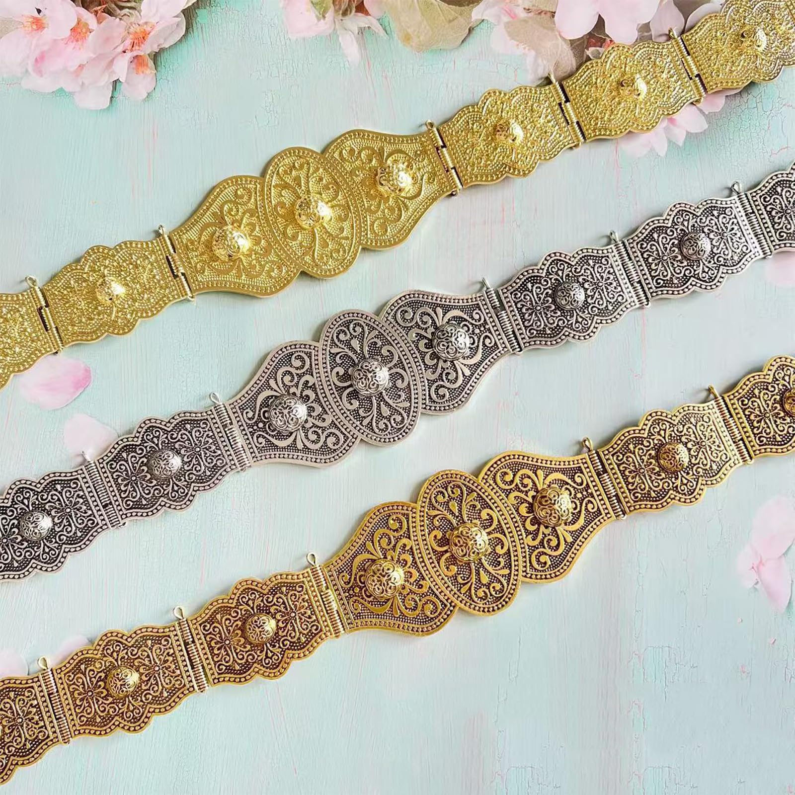 Cinturón de cadena para vientre tallado floral para mujer, joyería de cintura ajustable para fiestas en la playa y eventos nupciales, cinturón de para mujer