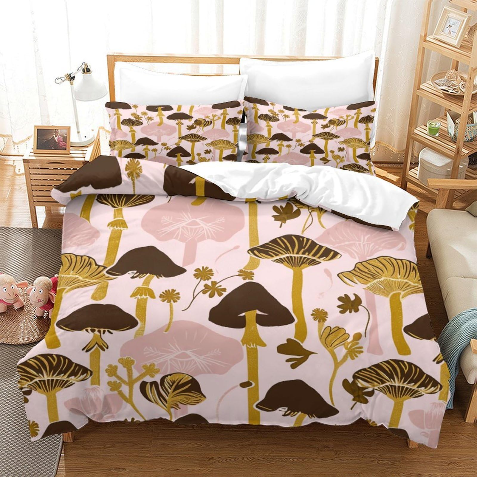 P1S9U7W5Y Woodland 3D Printing Mushroom Duvet Cover Set 3pcs Microfiber Mushroom Bedding Set SuperKing