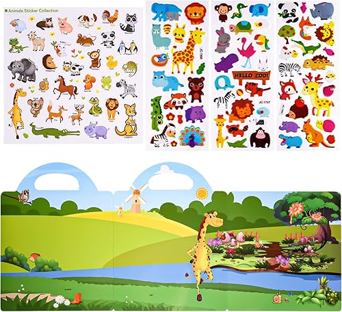 Miniatura 3 de ASTARON Libro de calcomanías reutilizables para niños pequeños, 88 piezas de calcomanías de animales, actividades para viajes por carretera,