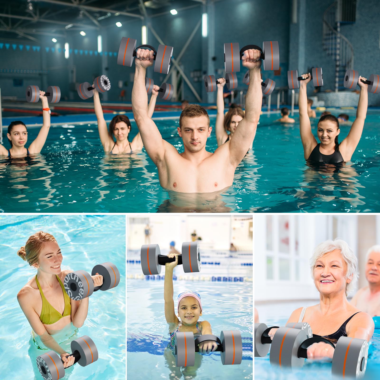 Sportneer Juego de 2 mancuernas acuáticas para ejercicios acuáticos, ejercicios aeróbicos, juego de 2 mancuernas de espuma EVA para piscina, equipo de pesas para aeróbicos acuáticos, pérdida de peso