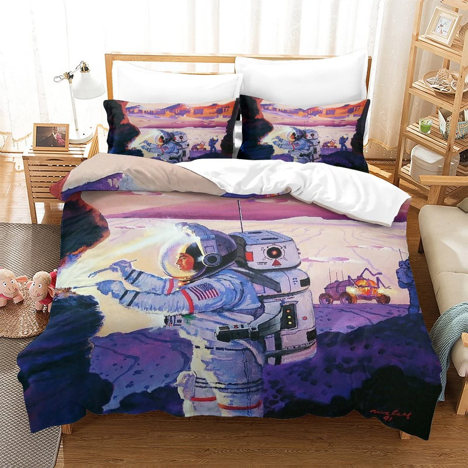 Housse de couette astronaut 3D ensemble literie enfants 3pcs cadeau roi 220x240cm