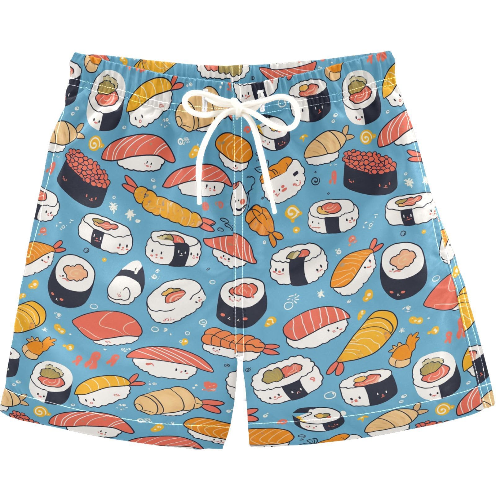 visesunny Summer Boy's Beach Shorts Cute Cartoon Sushi Quick Dry Swim Trunks Baby Boy Bathing Suit with Pockets XL Multi