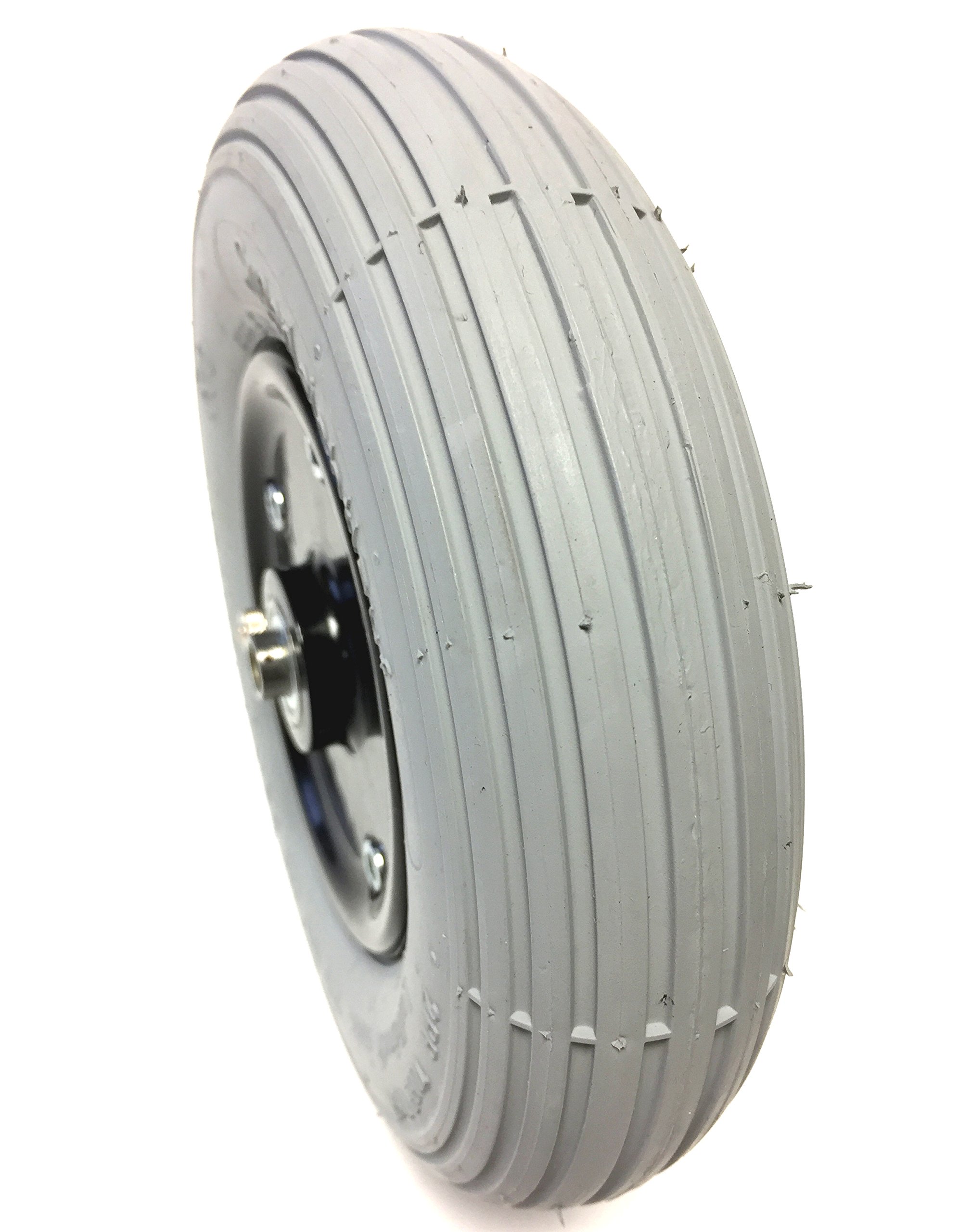 Rolko Pneu pour fauteuil roulant 200 x 50, roue complète à air, jante en plastique vissée noire, roulement à billes, axe 8 mm, longueur du moyeu 60 mm
