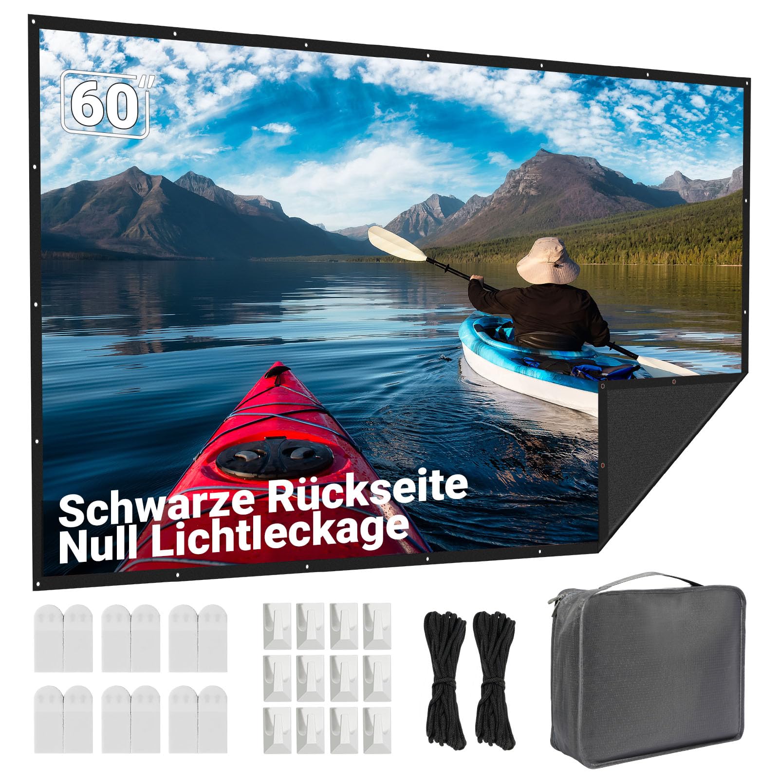 Beamer Leinwand 60 Zoll Outdoor: LEORFI Verbessert Schwarzer Hintergrund Schwarz undurchsichtig - Tragbare Projektionswand Indoor - Projektor Leinwand Faltbar Waschbar für Heimkino - mit Tragetasche