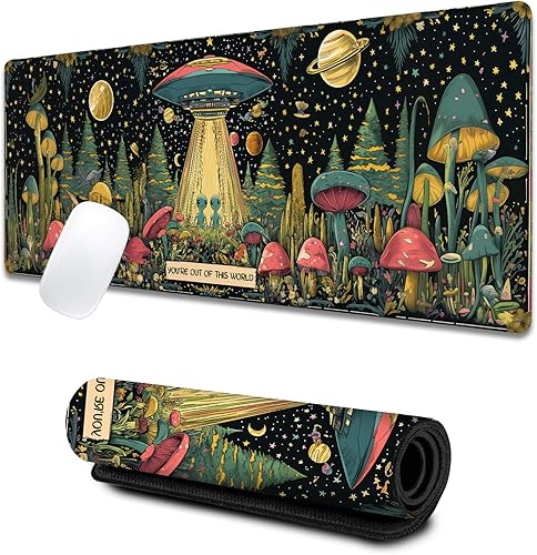 Miniatura 7 de Alfombrilla de escritorio grande para juegos de música vintage, alfombrilla de mouse de goma antideslizante con notas musicales retro, 31.5 x 11.8 x