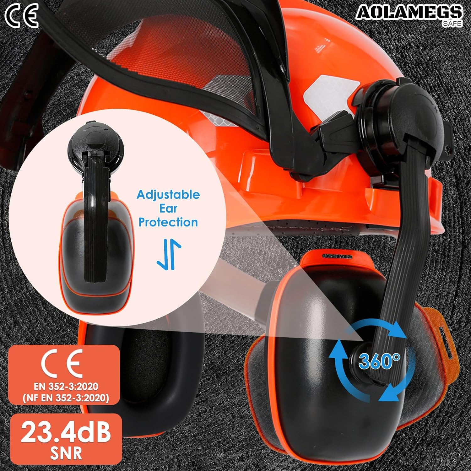 Aolamegs Chainsaw Helmet with Face Shield and Ear Muffs-3-in-1 Arborist Helmet with Ear Protection and Full Face Shield Mask for Weed Whacking/Lawn Mowing,Forestry Helmet for Grinding and Tree Cutting