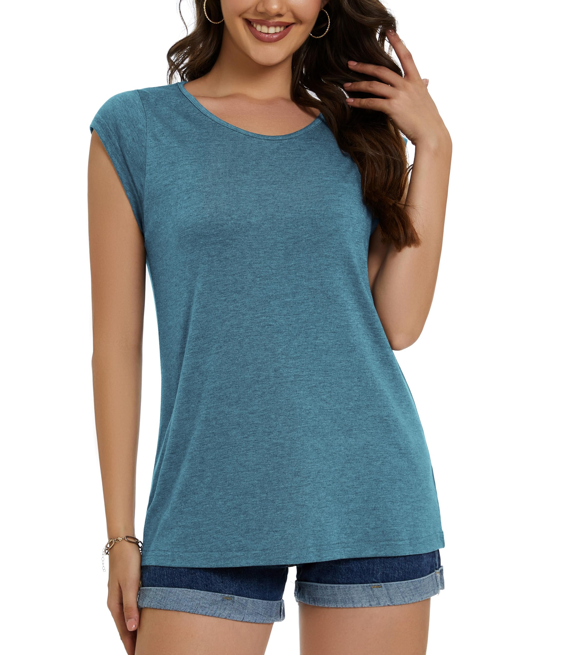 Gosunny Tunica da donna, casual, estiva, semplice, per le vacanze, colore blu, Blu, XXL
