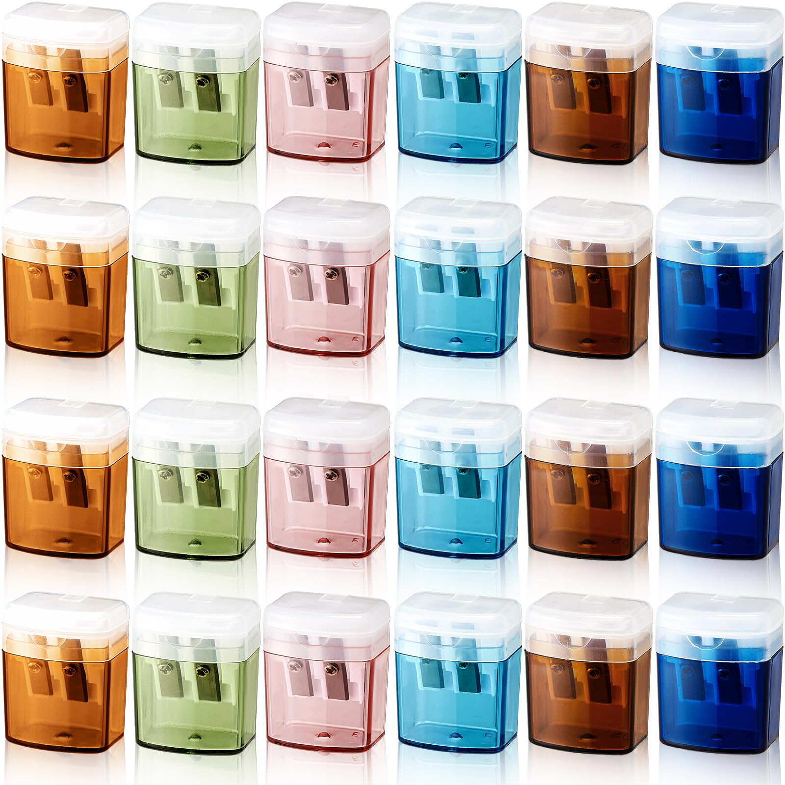 Zhanmai 24 Pack Pencil Sharpeners with Lids Manual Dual Hole Pencil Sharpeners for Colored Pencils, Handheld Small Bulk for Kids, Classroom, School,