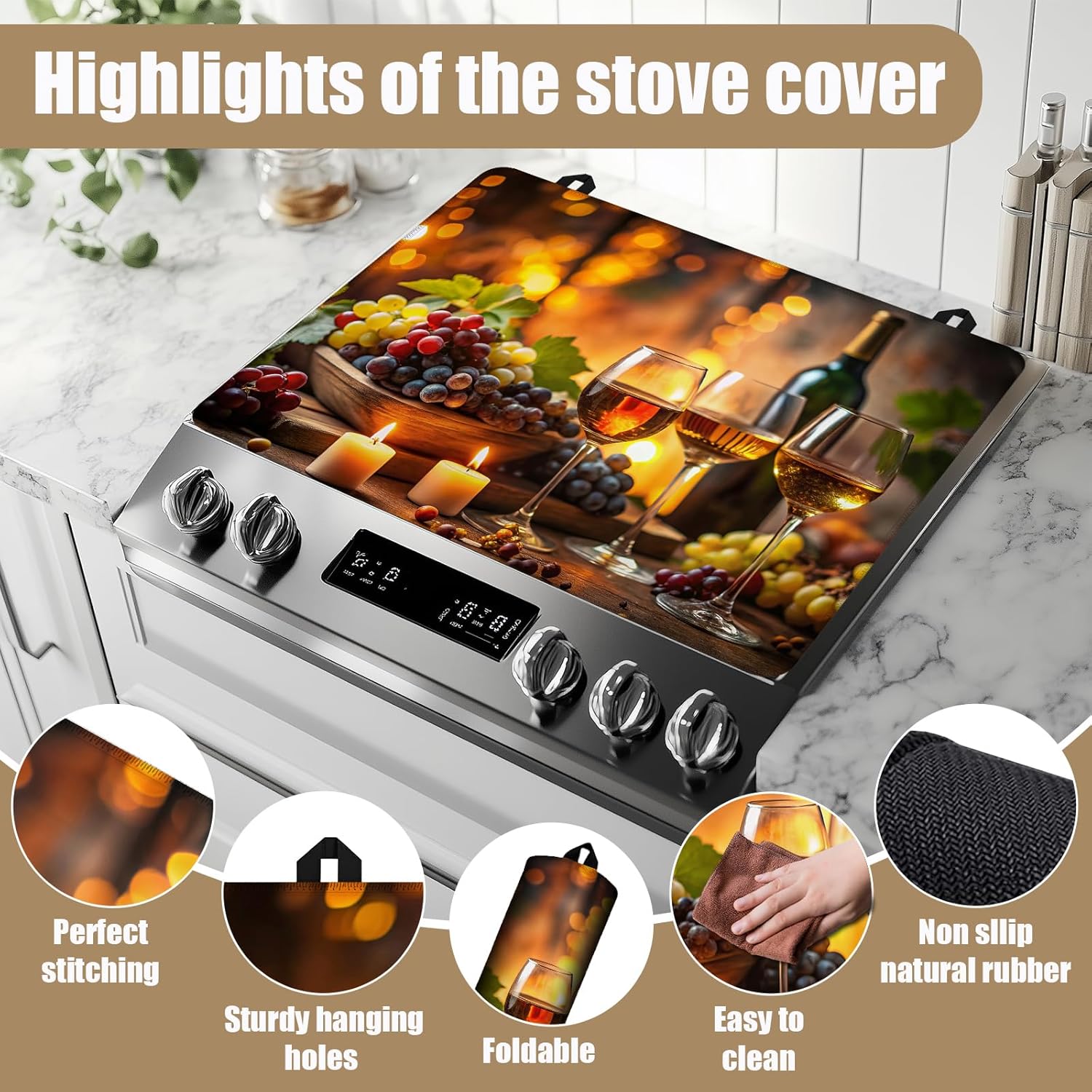 Wine Grapes Stove Top Covers for Electric Stove, Electric Gas Stove Pad Heat Resistant Range Cooktop Protector for Home Decor Kitchen 28"x20"