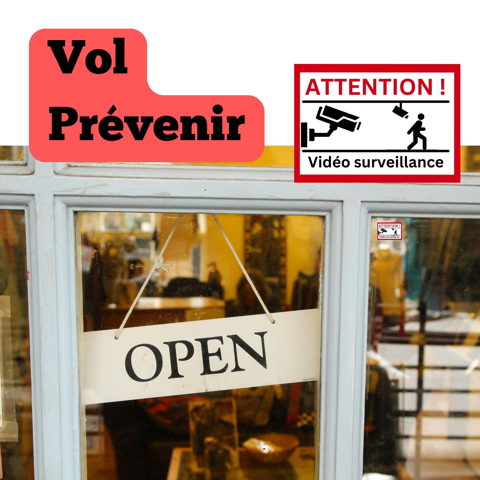 10 piezas Autocollants de Vidéosurveillance – Protection Efficace Contre les Cambriolages avec Couleurs de Signal – Resistants aux Intempéries et aux UV Faciles à Appliquer aprox. 80 x 50 mm