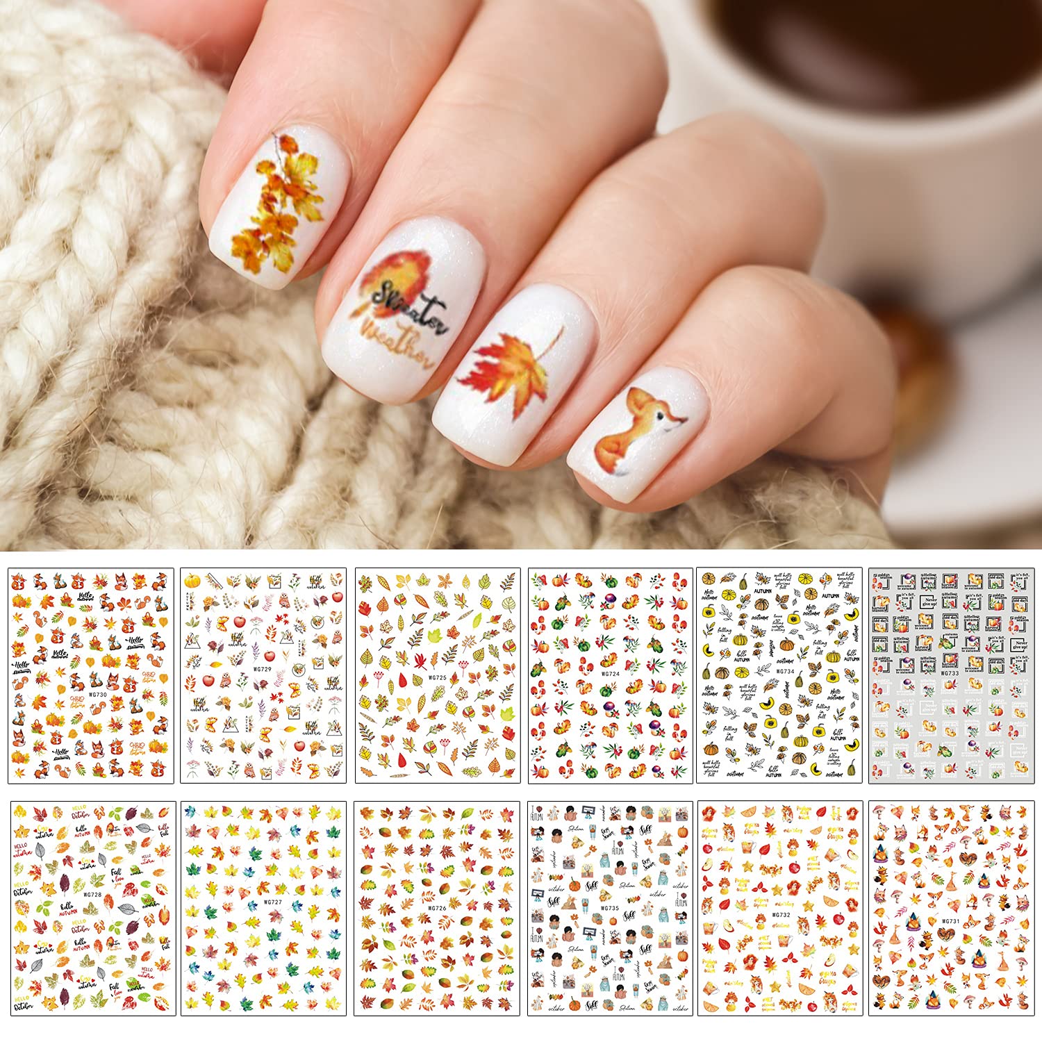 Amazon.com: Adurself 12 Sheets Fall Nail Art Stickers Autumn Nail Decals  Harvest Pumpkin Maple Leaves Sunflower 3D Self-Adhesive Decals for Women  Girls Kids DIY Fall Theme Party Thanksgiving Nail Design Manicure :