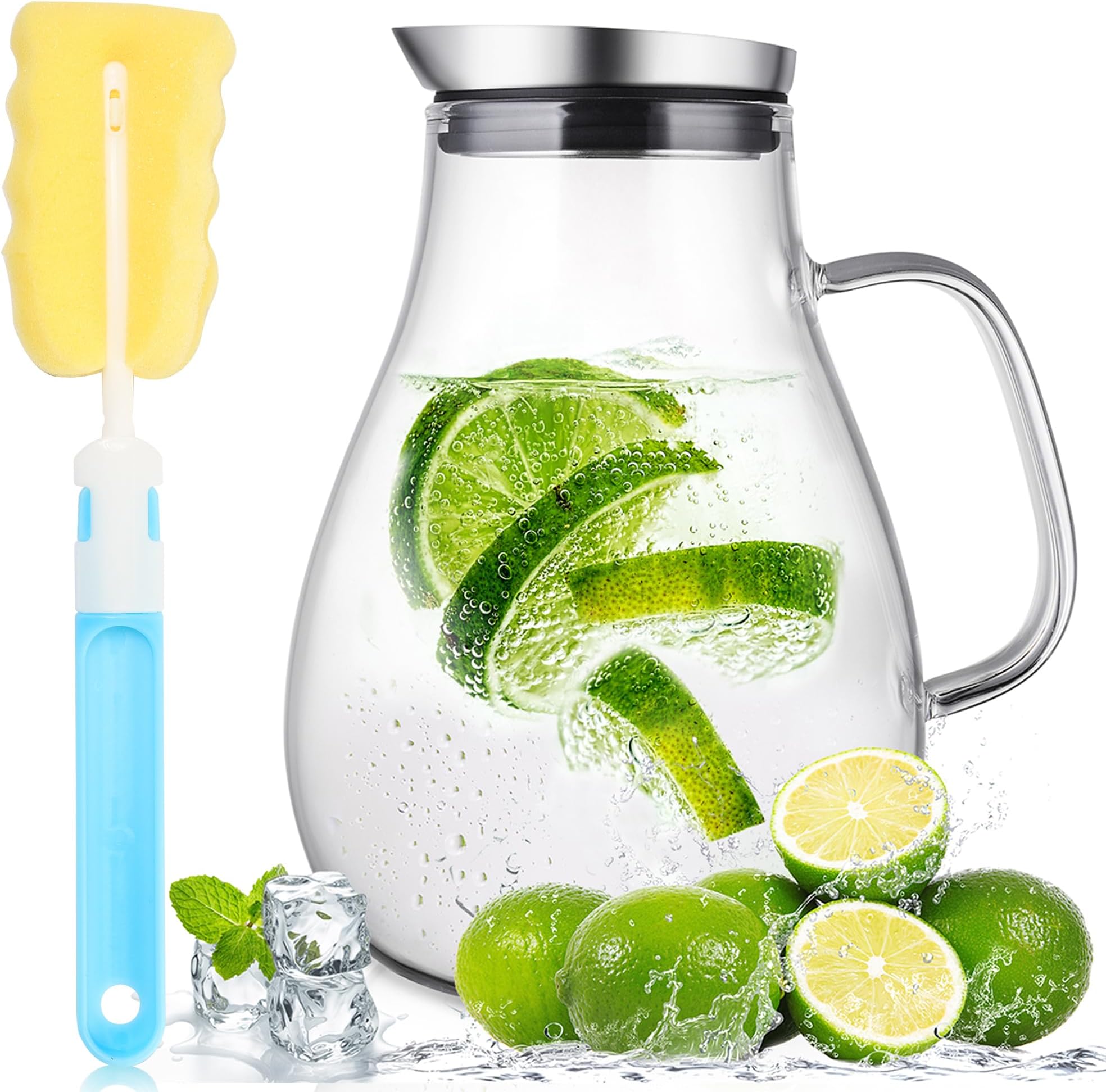 SUSTEAS 2 Liter Glass Pitcher, Water Pitcher with Removable Lid And Wide Hand...