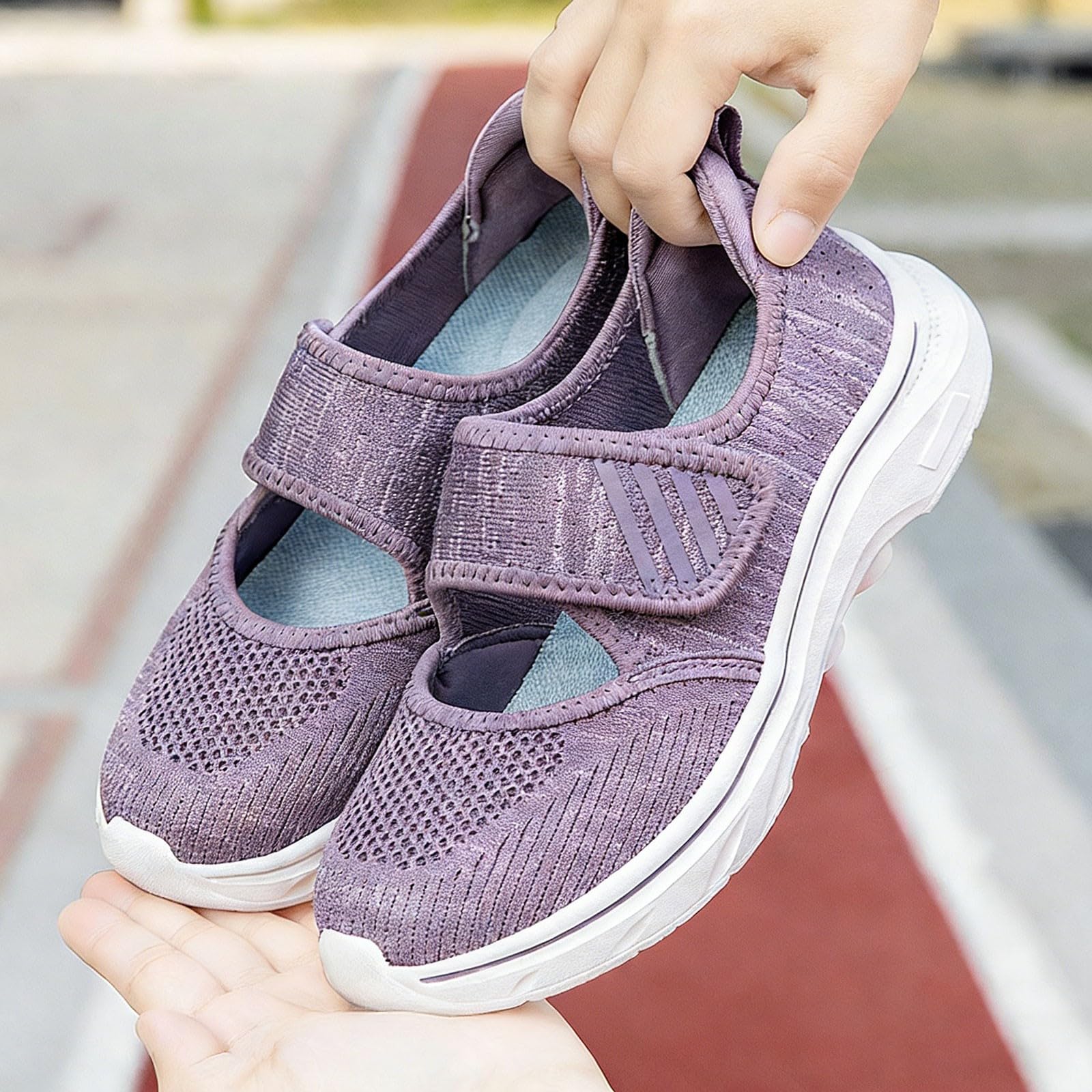 Walkingschuhe Damen Flach Mary Jane Schuhe Breite Zehen Diabetiker Schuhe | Slip On Sneaker Bequeme Gesundheitschuhe Für Senioren, Mesh Sportschuhe Leicht Atmungsaktiv Gehschuhe Für Freizeit