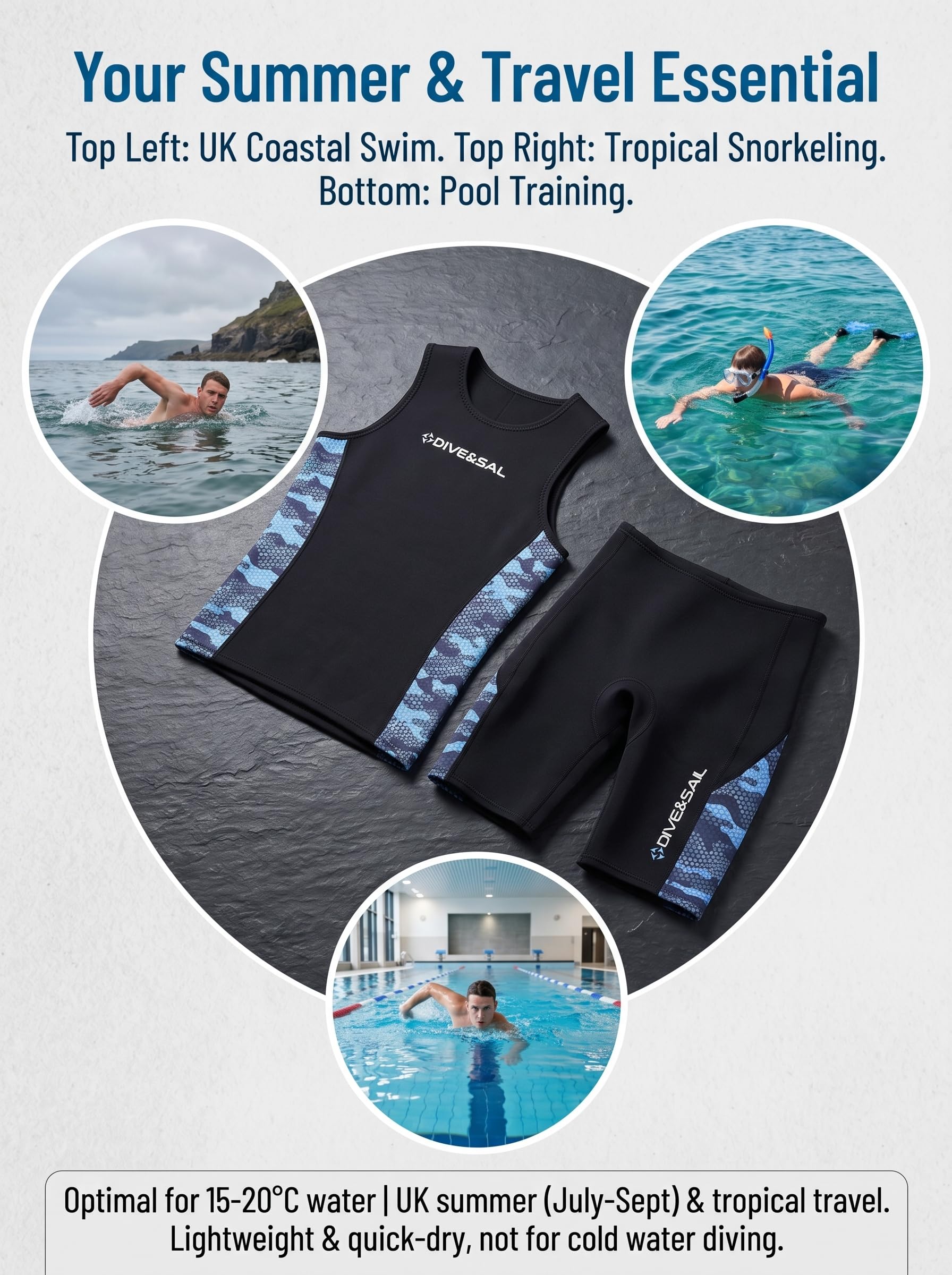 Chaleco de buceo cálido de 2 mm para mujeres/hombres, pantalones cortos de buceo para surf y natación