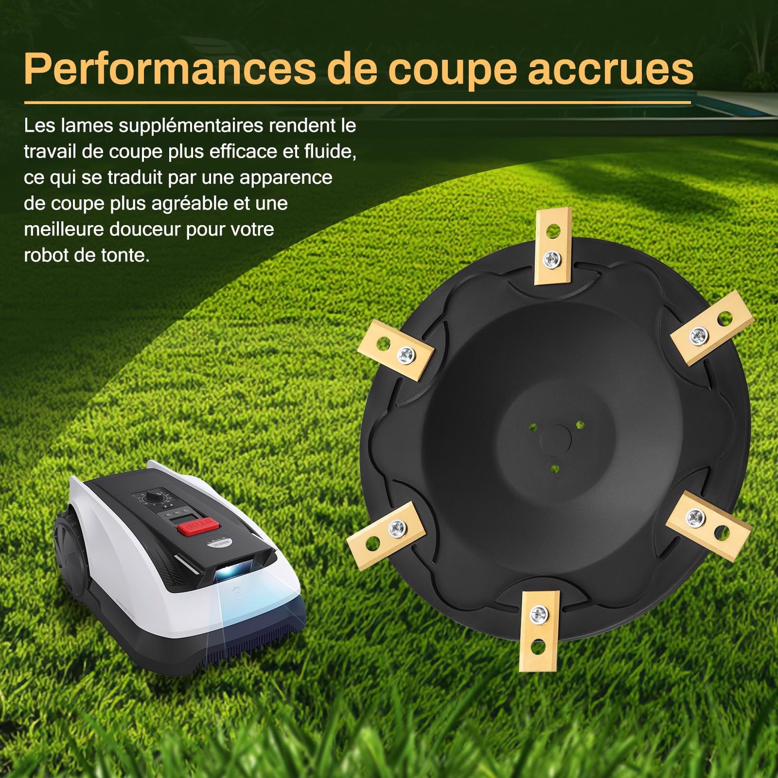 [MISE À NIVEAU] Disque de lames + 6 pièces de lames compatibles avec ECOVACS Goat O500, O800, O1200, G1-800, G1-2000, G1, disque de lames pour robot tondeuse, disque pivotant pour robot tondeuse
