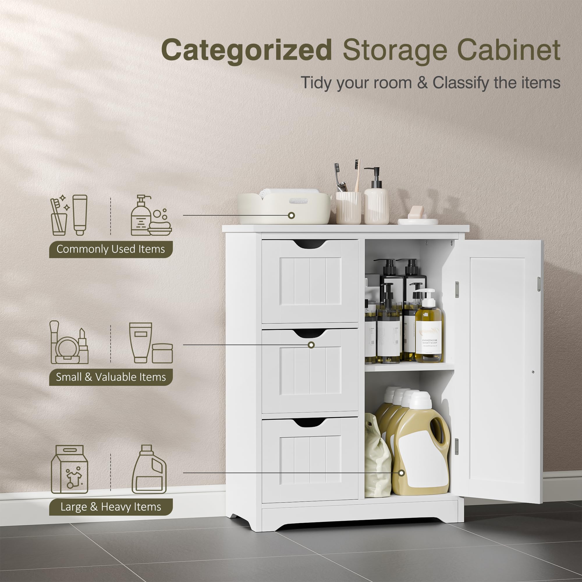 Hzuaneri Armario De Almacenamiento Para Piso De Baño, Armario Independiente  Con 4 Puertas, 2 Estantes Ajustables,, image size:2000x2000