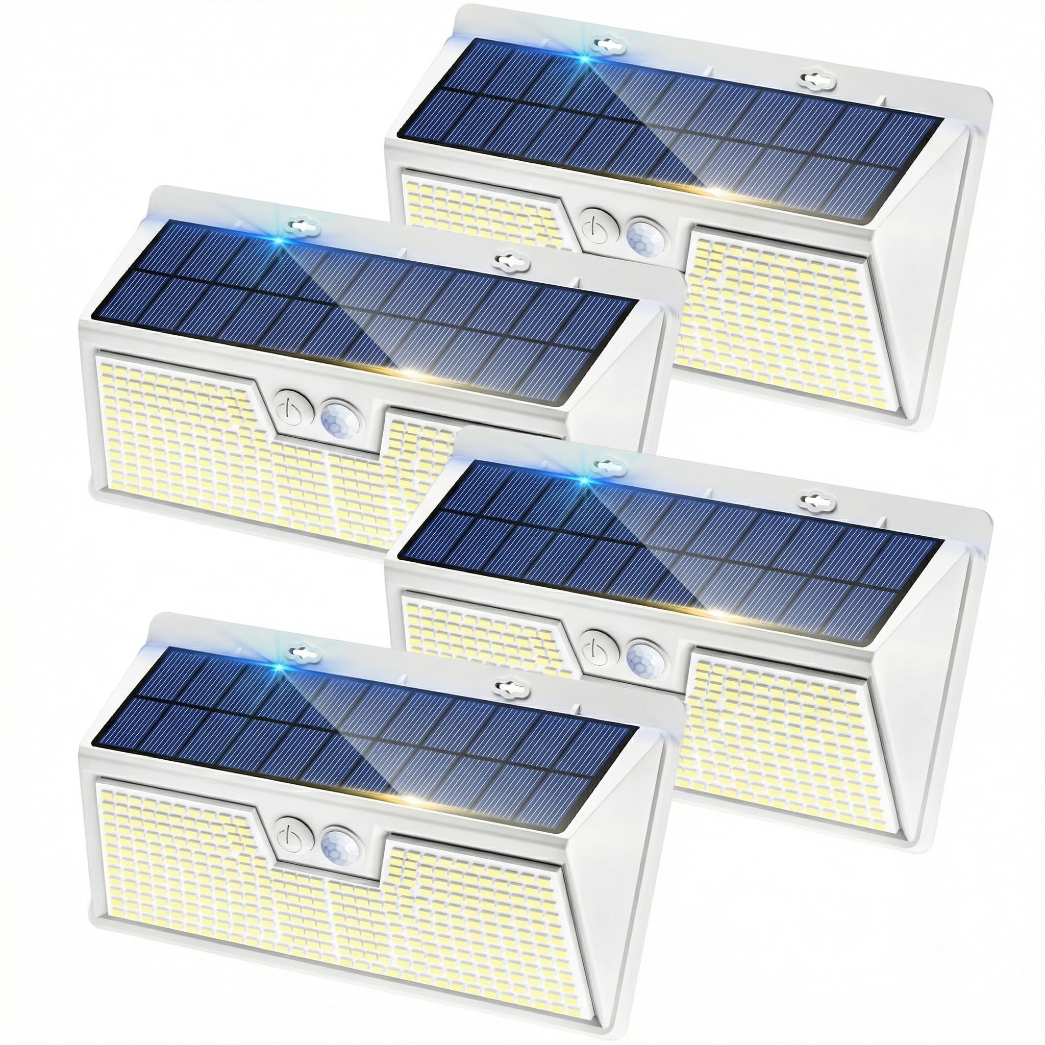 nipify 318LED Solar Lights Outdoor Garden Motion Sensor, 4 Pack 3 Modes Solar Security Fence Light Waterproof, White Frame Pir Wall Light for Yard Garage Outside Cool White