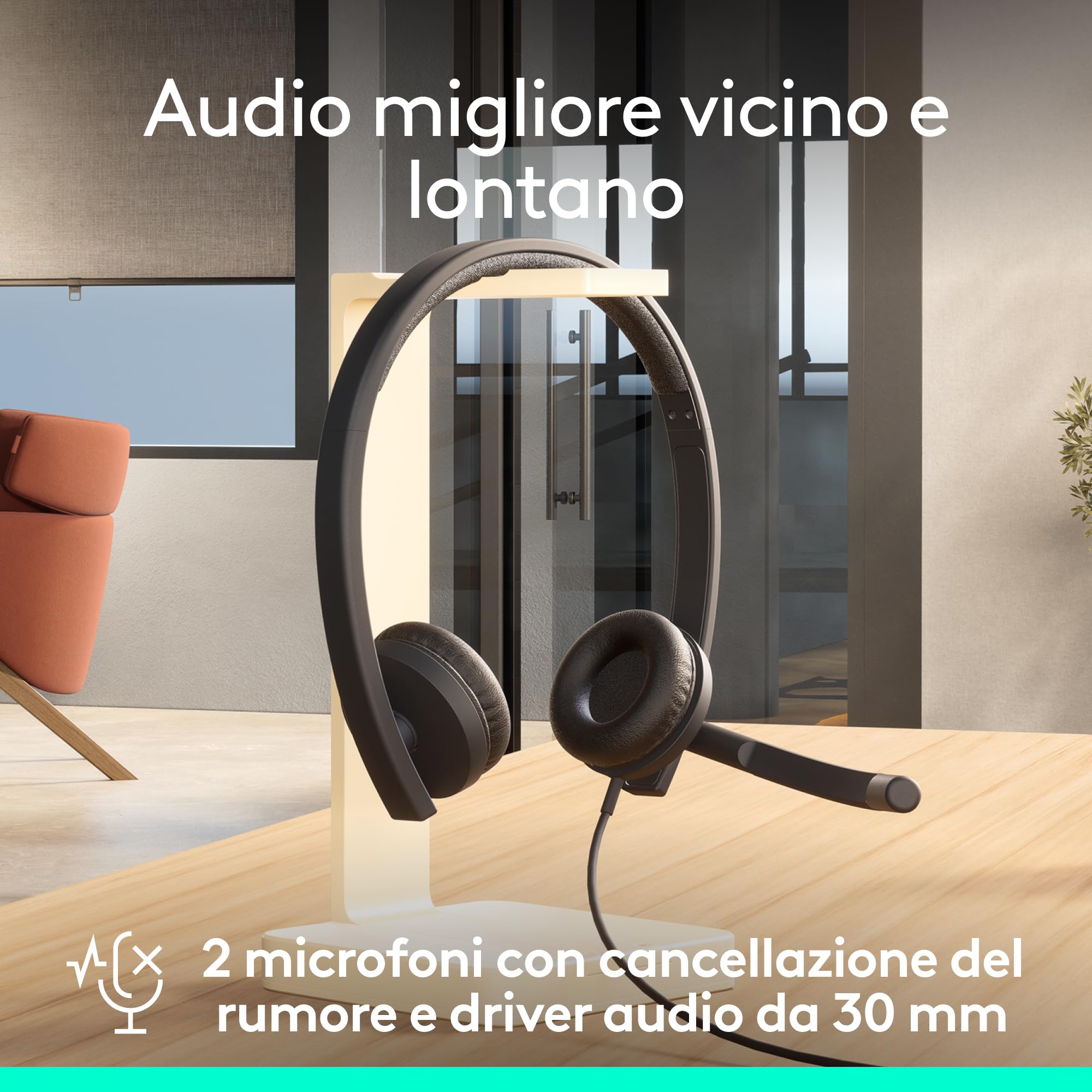 Logitech H570e cuffia con microfono per PC e Mac, cuffia con microfono cablata USB-C con audio stereo, microfoni con cancellazione del rumore, controlli sul cavo, certificata per Microsoft Teams, nera