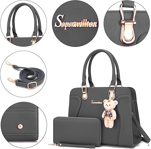 Miniatura 4 de Soperwillton Bolsos de mano para mujer, bolsas de hombro, cartera, bolsa de mano, juego de 3 piezas