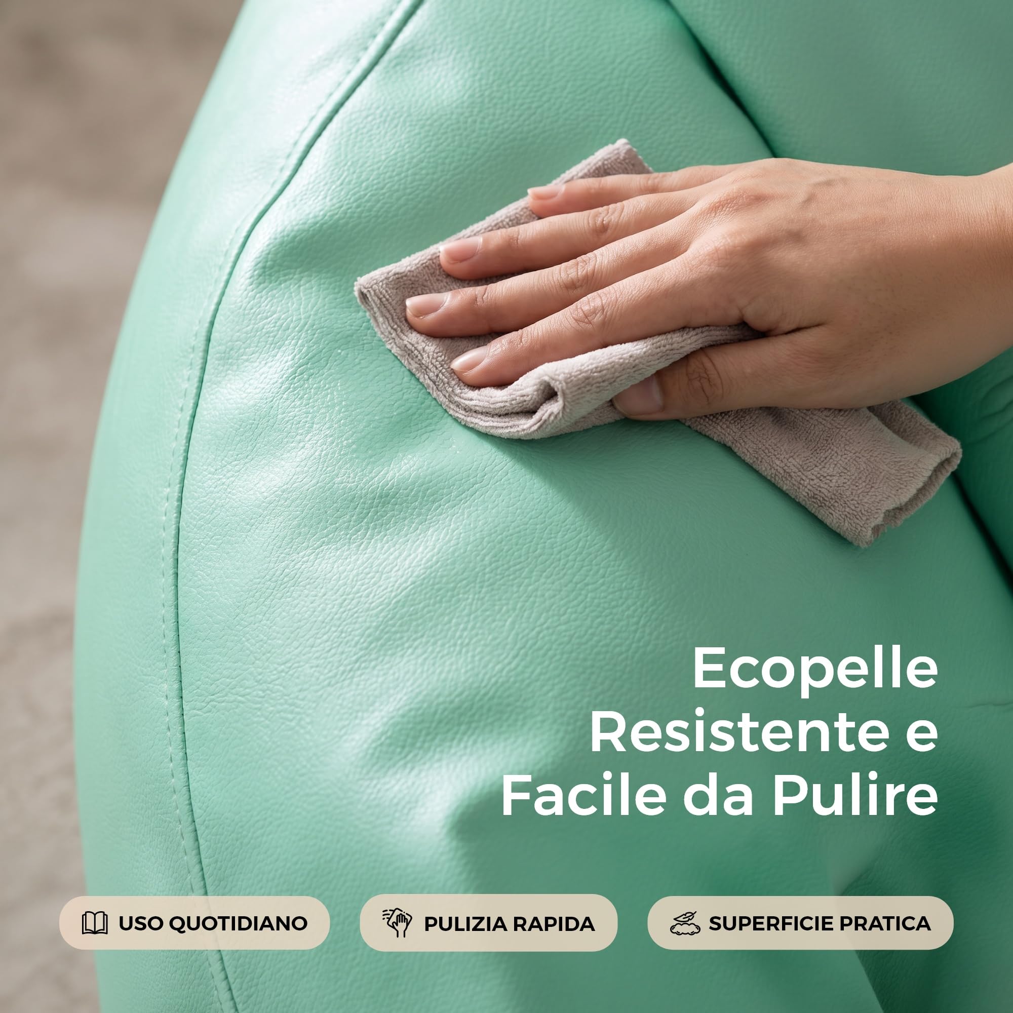Happers Pouf Bambini Poltrona Morbida a Sacco per Sedersi con Imbottitura Puff per Gioco Relax Lettura Puffo Interno Ecopelle Quotidiano di lunga Durata Azurro