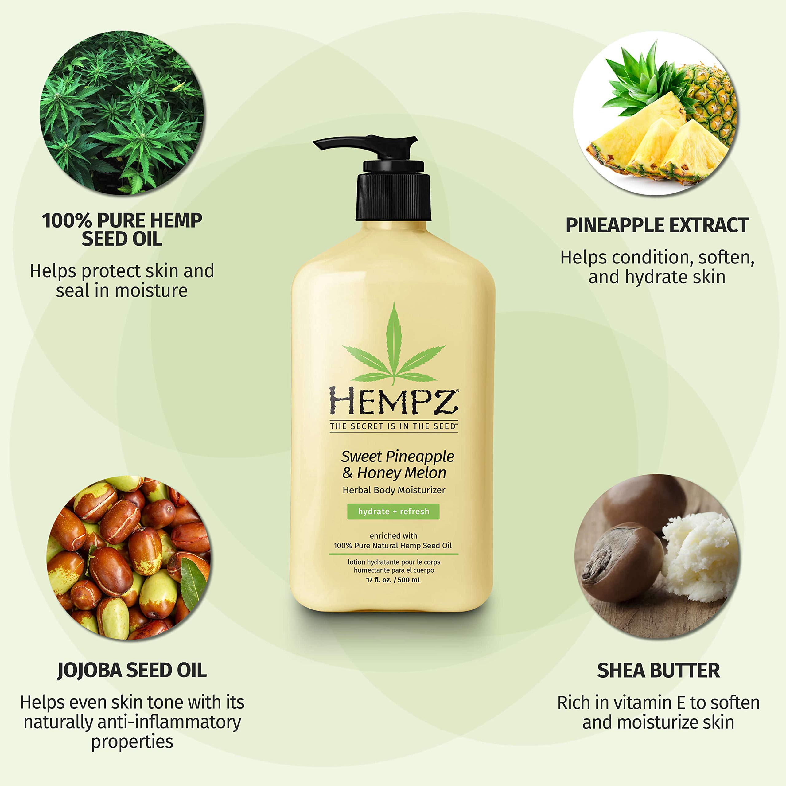 Hempz Sweet Pineapple & Honey Melon Moisturizing Skin Lotion, Natural