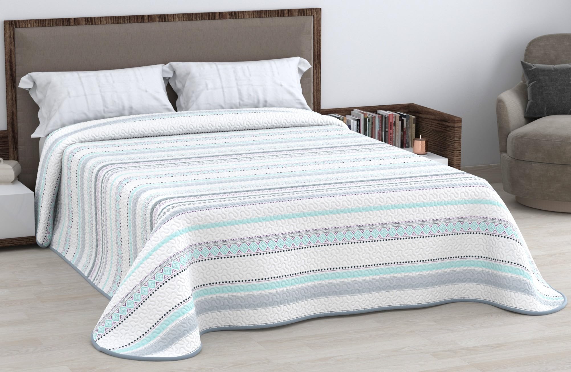 HM'S HOME'SECRET Colcha Bouti Estampada de 100% Microfibra Suave - Variedad de Diseños y Tamaños (Liso Gris, Cama 150cm) — view 18