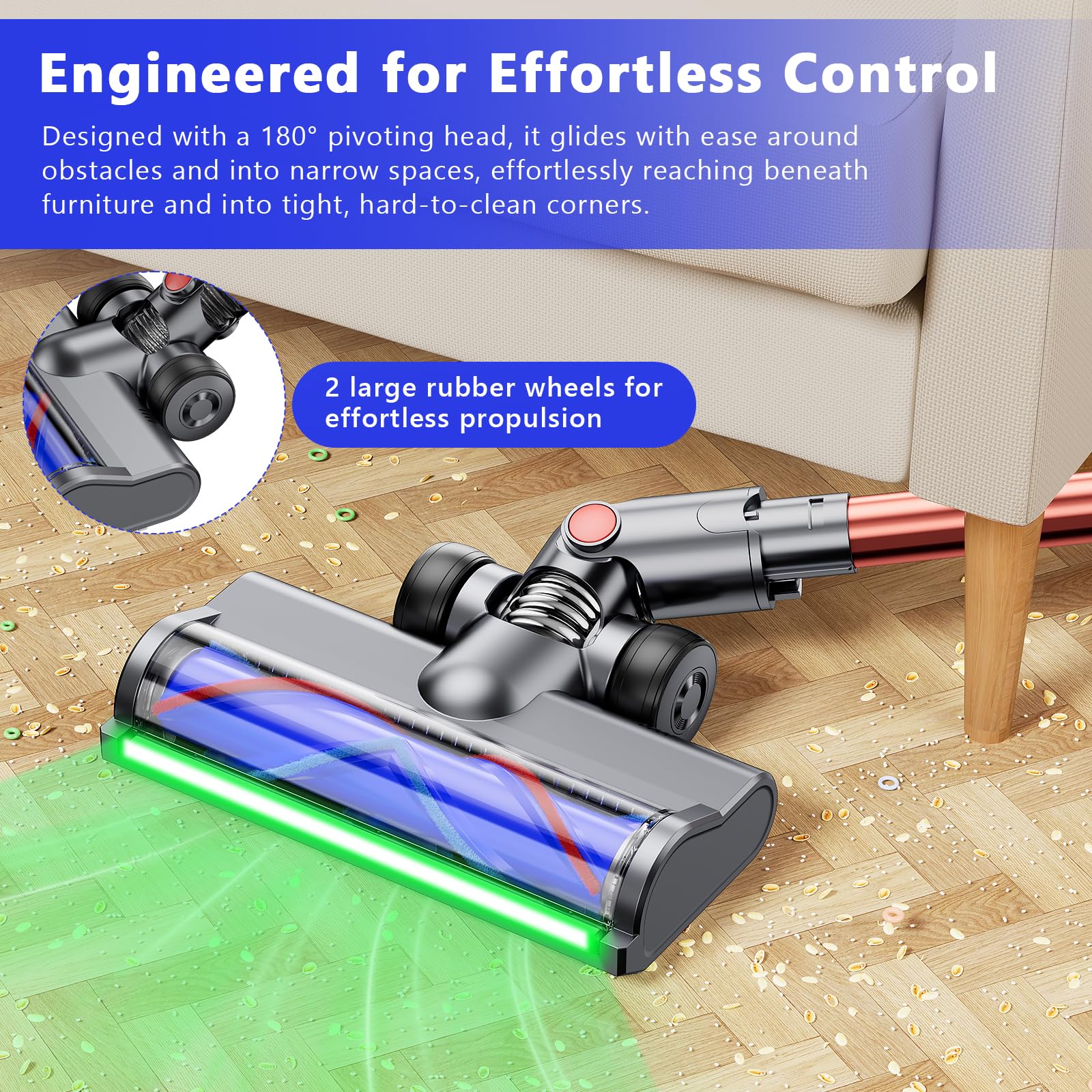 Elektrische Bürste kompatibel für Dyson V6 Animal, V6 Fluffy, DC58, DC59, DC61, DC62, DC74, Zubehör für Turbobürste mit Schnellspanner für Hartboden und Teppiche mit LED-Lichtern, Bodenbürste Zubehör