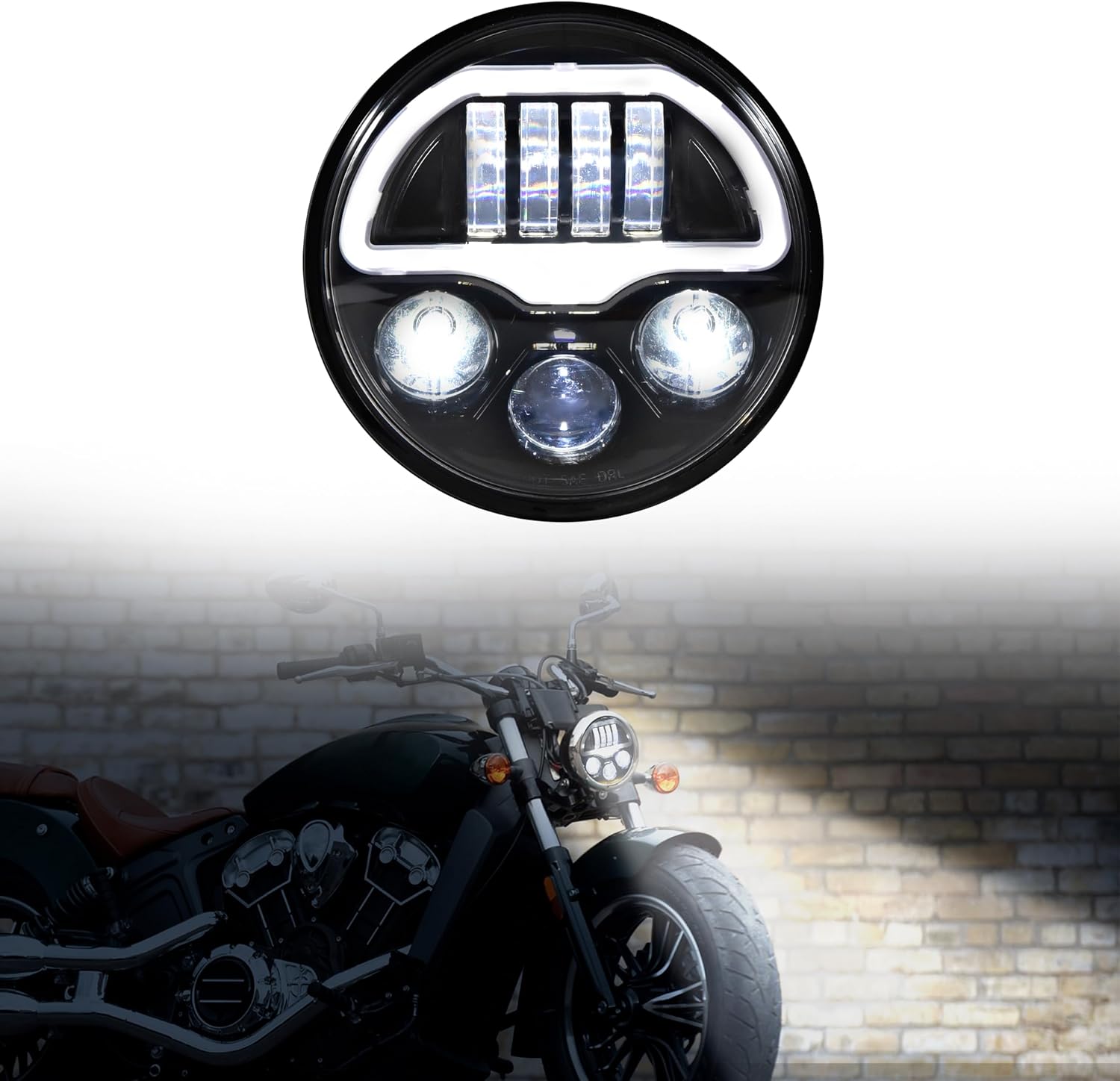 LED Headlight for Polaris Indian Motorcycle, LED Headlamp with DRL High Low Beam for Scout, Scout Bobber, Scout Rogue, Scout Sixty Models and More 2015-2024 (Replace#2882517)