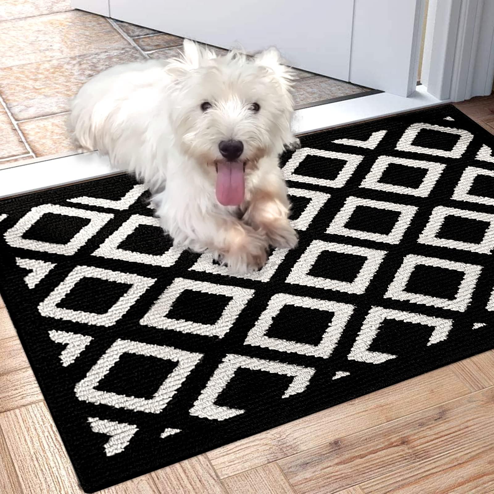 MACUNINIndoor Dirt Trapper Absorbent 50 x 80 cm Non Slip Black Entrance Rug Heavy Duty Front Door Welcome Mat Low-profile Inside Floor Mat for Entryway Garages Bedrooms Laundry Rooms