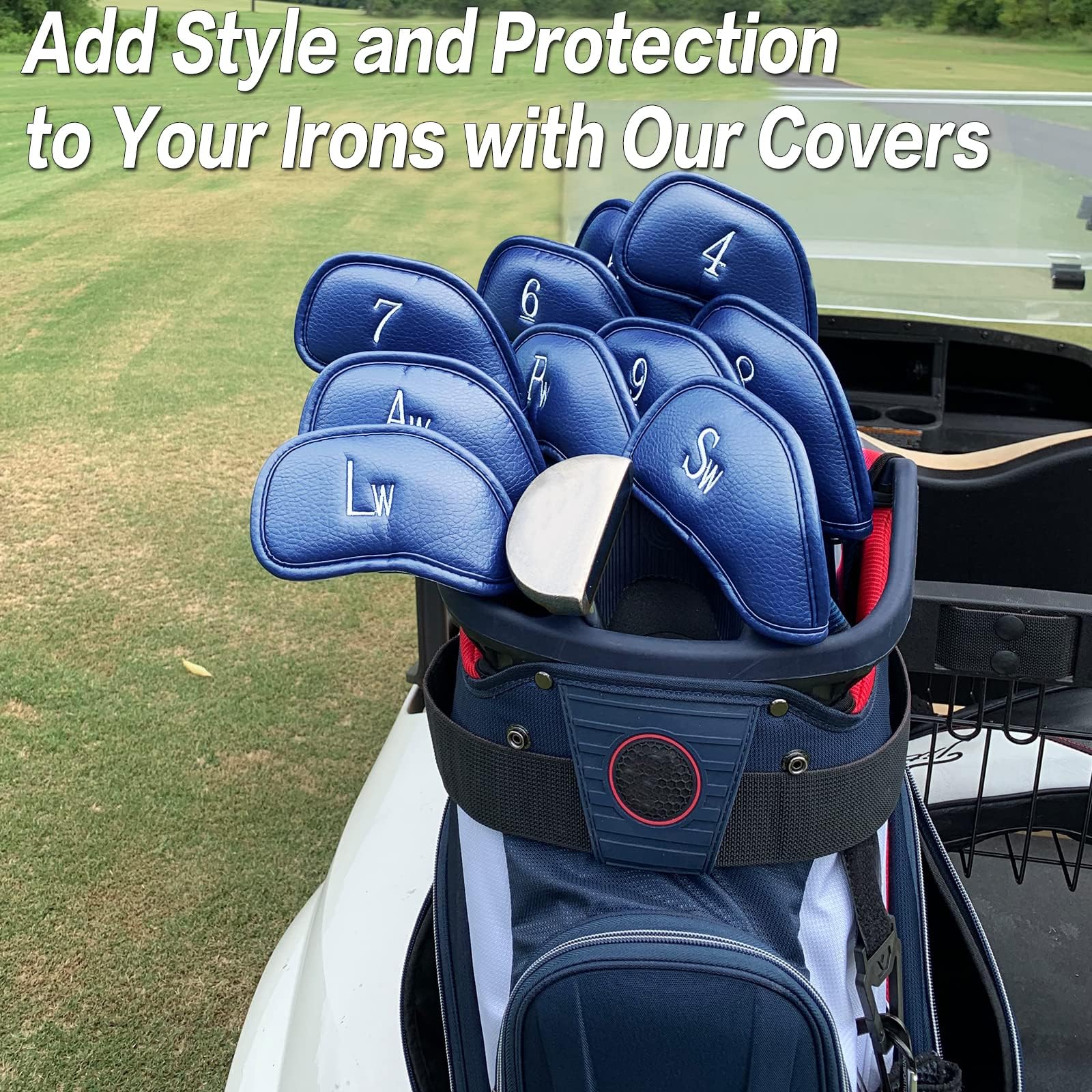 Golf Headcover Schlägerhaube Eisen Eisenkopfhüllen Kunstleder Iron Head Covers Value Set of 12 Rot Blau Schwarz Für Herren Damen