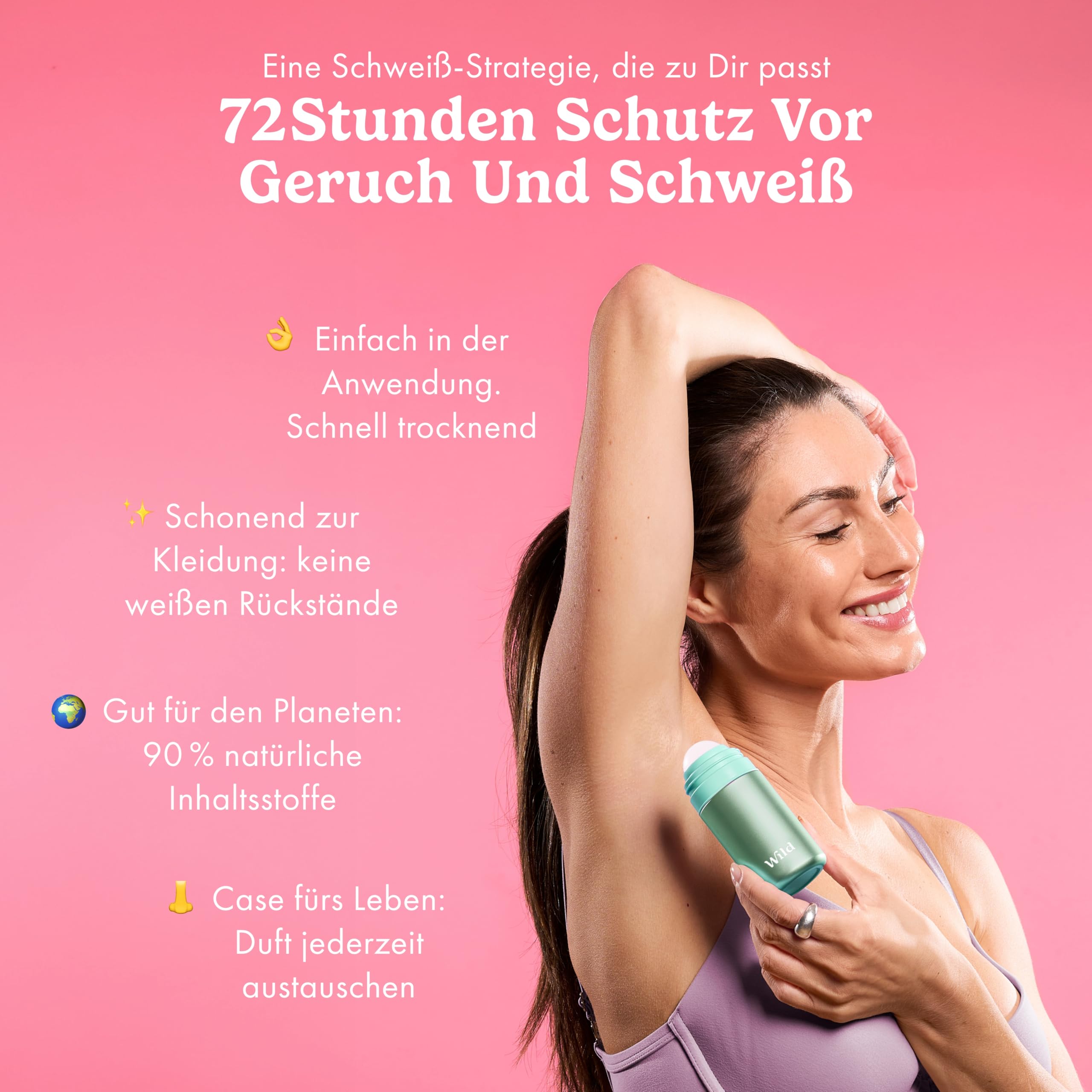 Wild Nachfüllbares Antiperspirant Roll‑on Deodorant Starter‑Kit – 72‑Stunden‑Schutz vor Körpergeruch & Schweiß – Bee Print Case mit Honey&Cactus Flower, Coconut&Vanilla sowie Vanilla Bean&Buttercream