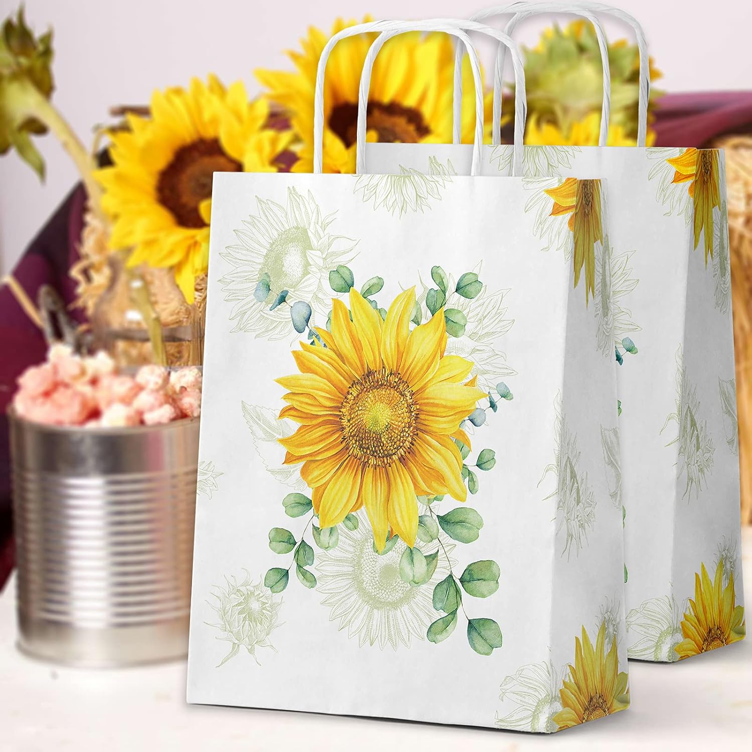 FRIDAY NIGHT Sunflower Candy Bags with Handles Summer Fall Themed Party Gift Bag for Thanksgiving Mother's Day Birthday Wedding Supplies(24 Pcs) - Image 6