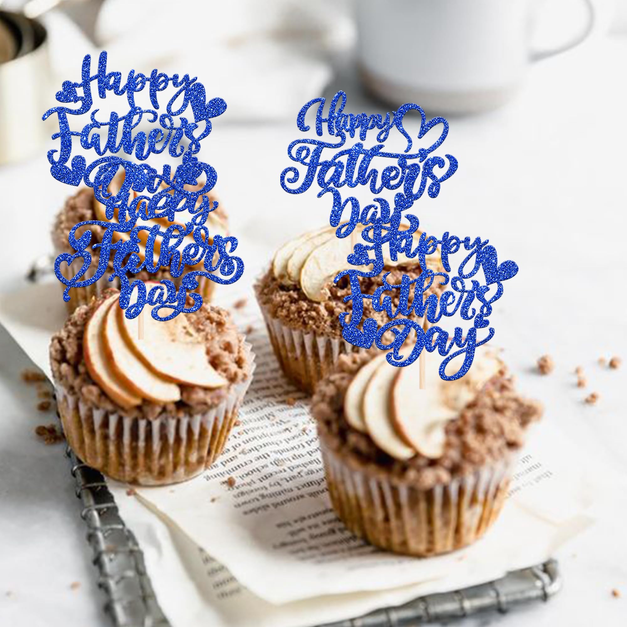Xsstarmi 24 Pack Happy Father's Day Cupcake Toppers Happy Fathers Day Party Decorations Love Daddy Best Father Cupcake Picks for Happy Father's Day Party Cake Decorations Deep Blue - Image 3