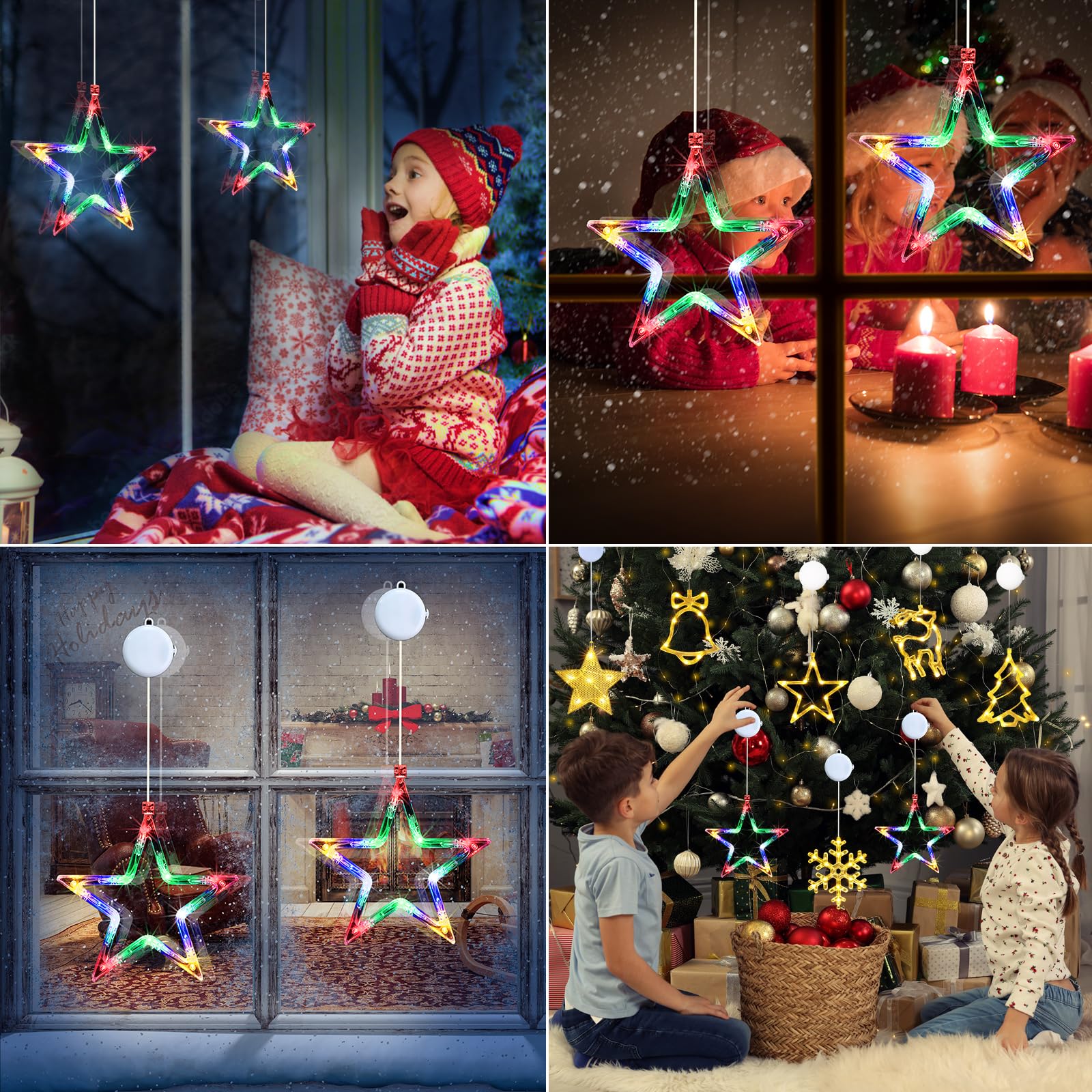Qedertek Luci di Natale - 10 LED Tenda Luminosa, Tenda Luci Natalizie a Batteria, Colorate, Timer, Luci Natale Decorativa per Albero di Natale, Finestra, Porta, Matrimonio, Bar (2Pcs)