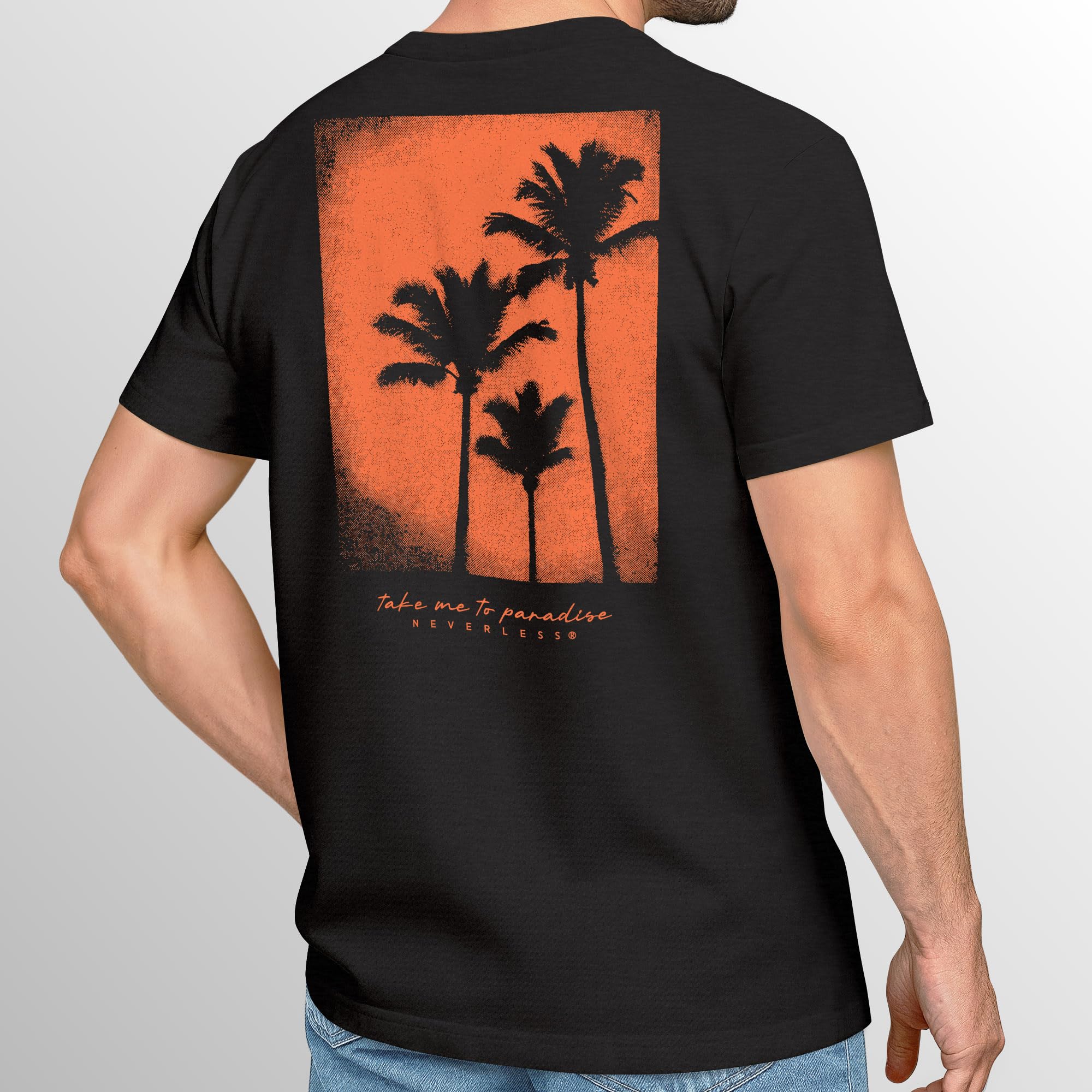 Neverless Backprint - Maglietta da uomo con palme, stampa fotografica, stile vintage, retro stampato, stile streetwear da uomo,