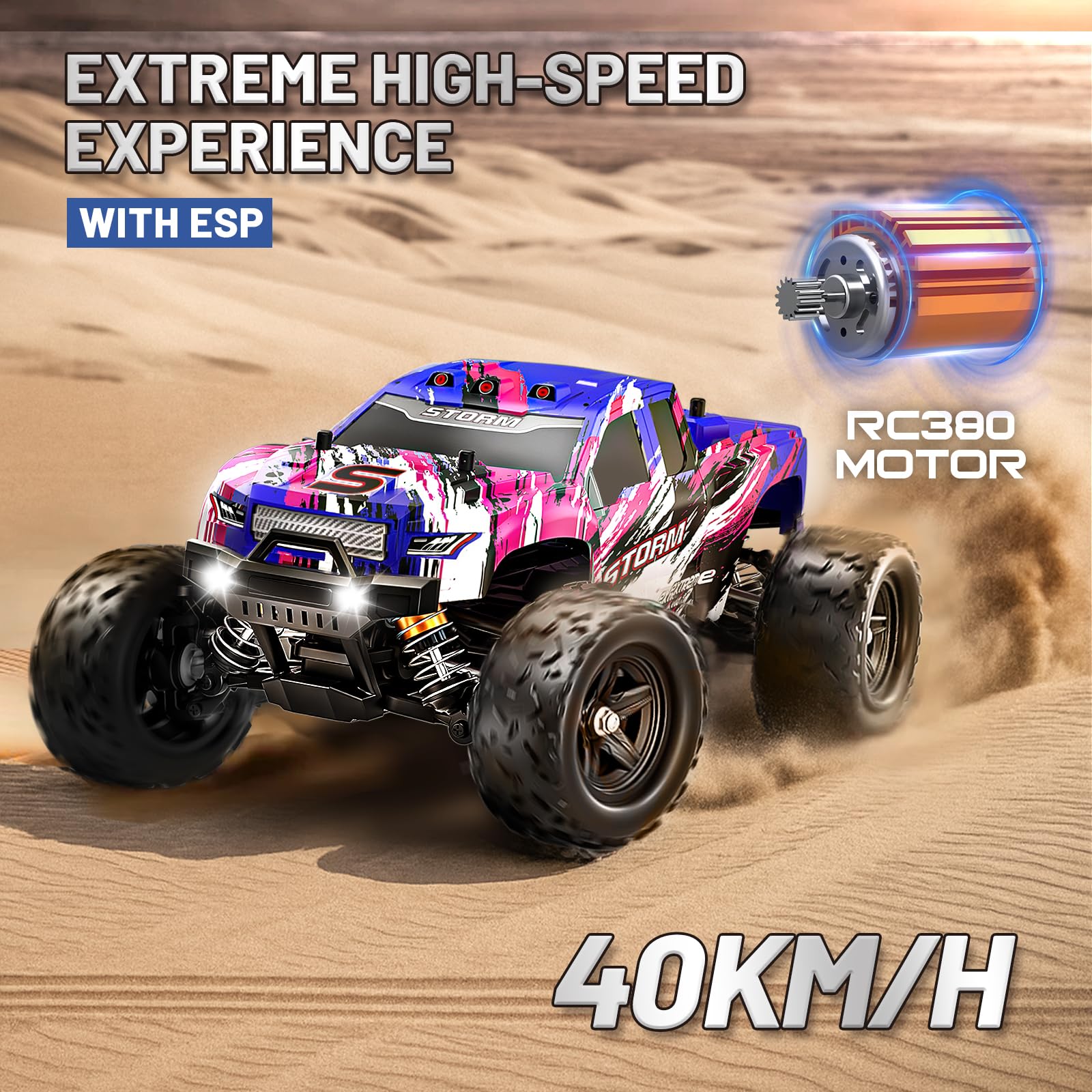 Womaqu Macchina Telecomandata Professionale Rosa 1:18 4WD Fuoristrada 40 km/h per Ragazze 8-14 Anni, RC Car Entry-Level con Velocità Regolabile, 2 Batterie,Auto Radiocomandata per Uso Esterno Outdoor