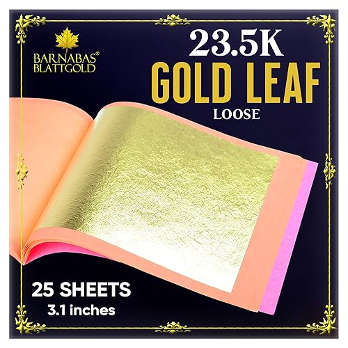 Miniatura 70 de Barnabas Blattgold Hoja de oro, oro real de 22 quilates [25 hojas, 3.1 pulgadas] - Patente de transferencia para pintura, artes y manualidades