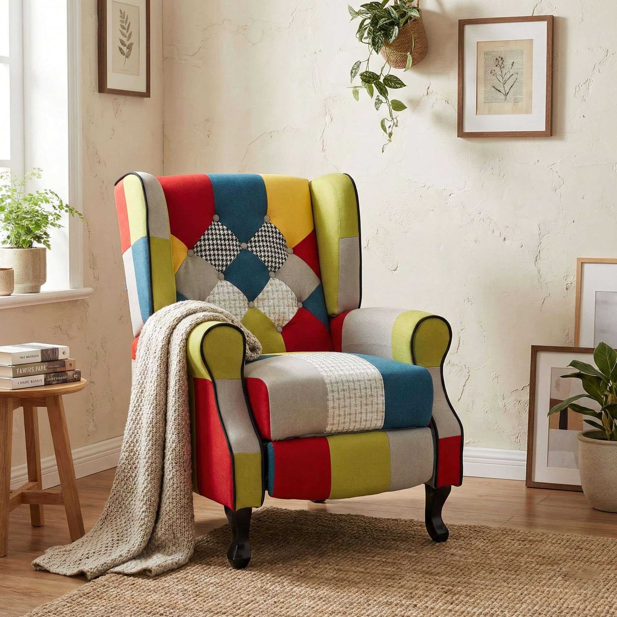 Brigros WeHome - Poltrona Relax Reclinabile Con Seduta Ergonomica In Tessuto, Poltrona Letto, Schienale Regolabile, Poltrona Reclinabile Per Arredo Salotto, Soggiorno e Ufficio (Patchwork, Patchwork)