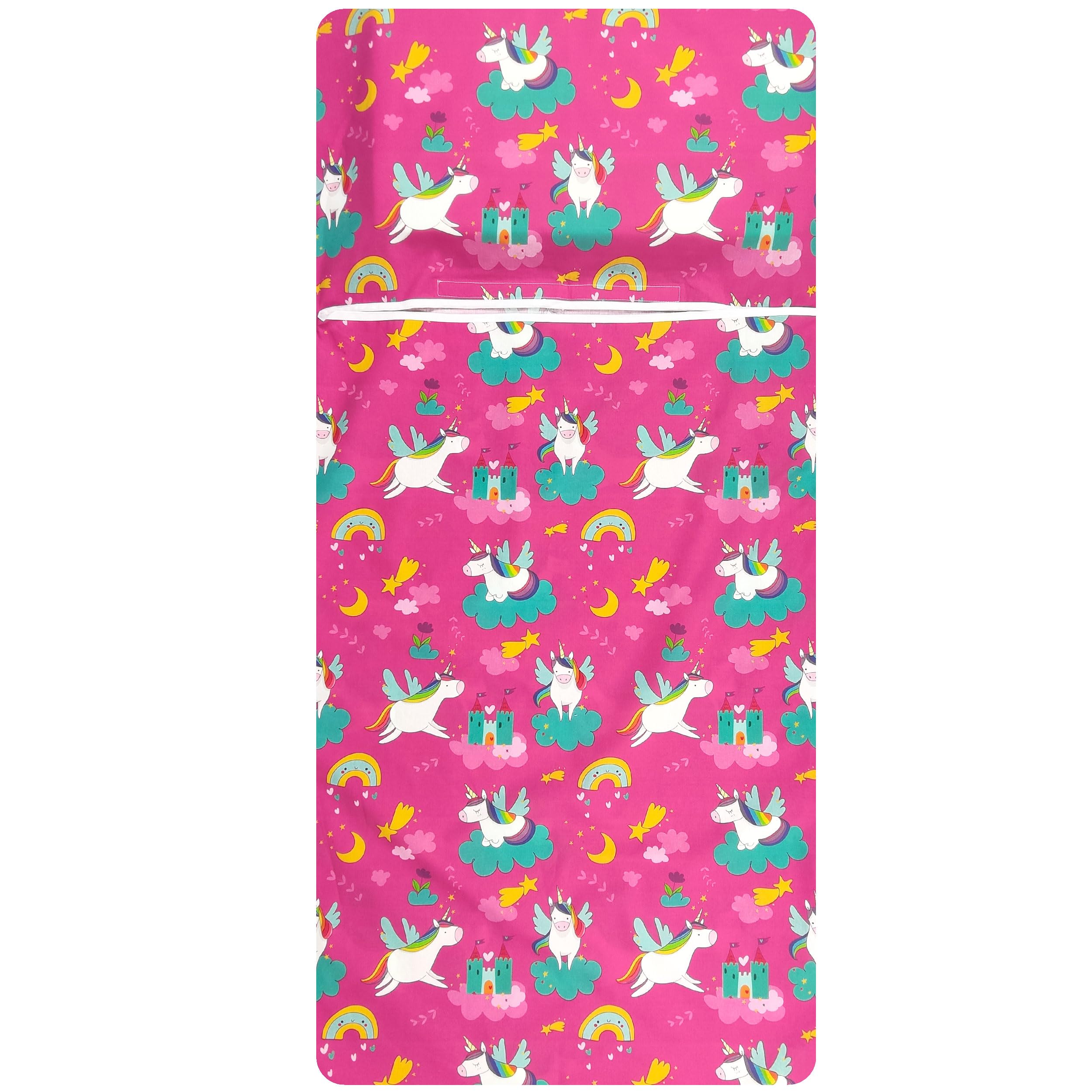 Panini Tessuti Juego de guardería, saco de dormir de verano y bolsa para bebé y niña de 2 a 6 años - Tejido 100% algodón - Made in Italy (juego de guardería de unicornios y arcoíris)