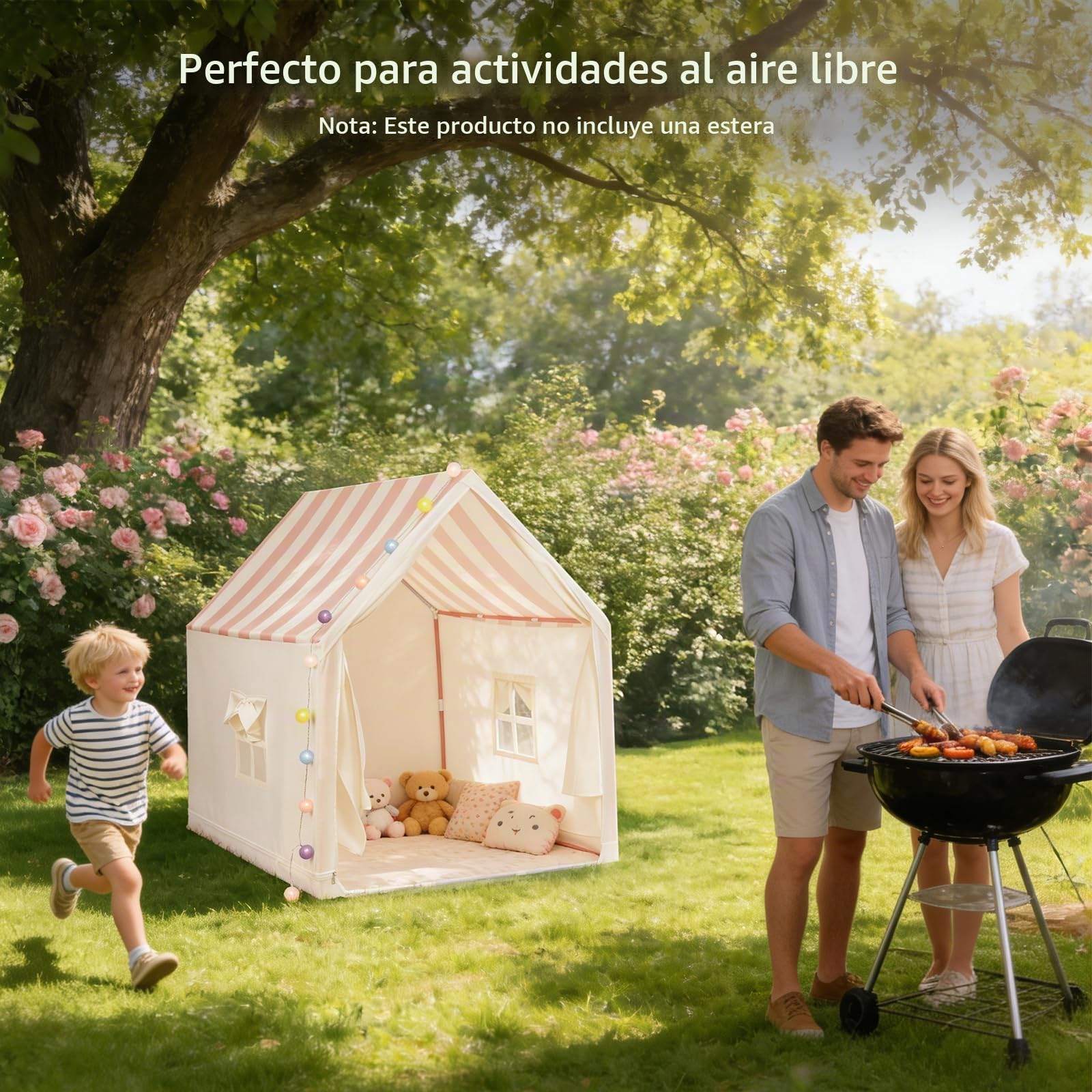 Anbte Tienda de Campaña Infantil,Rayas Rosas,para Niños a Partir de 3 años | Espaciosa y Portátil, Casita de Juegos para Niñas y Niños, con Luces, Varillas Metálicas y Bolsa de Transporte