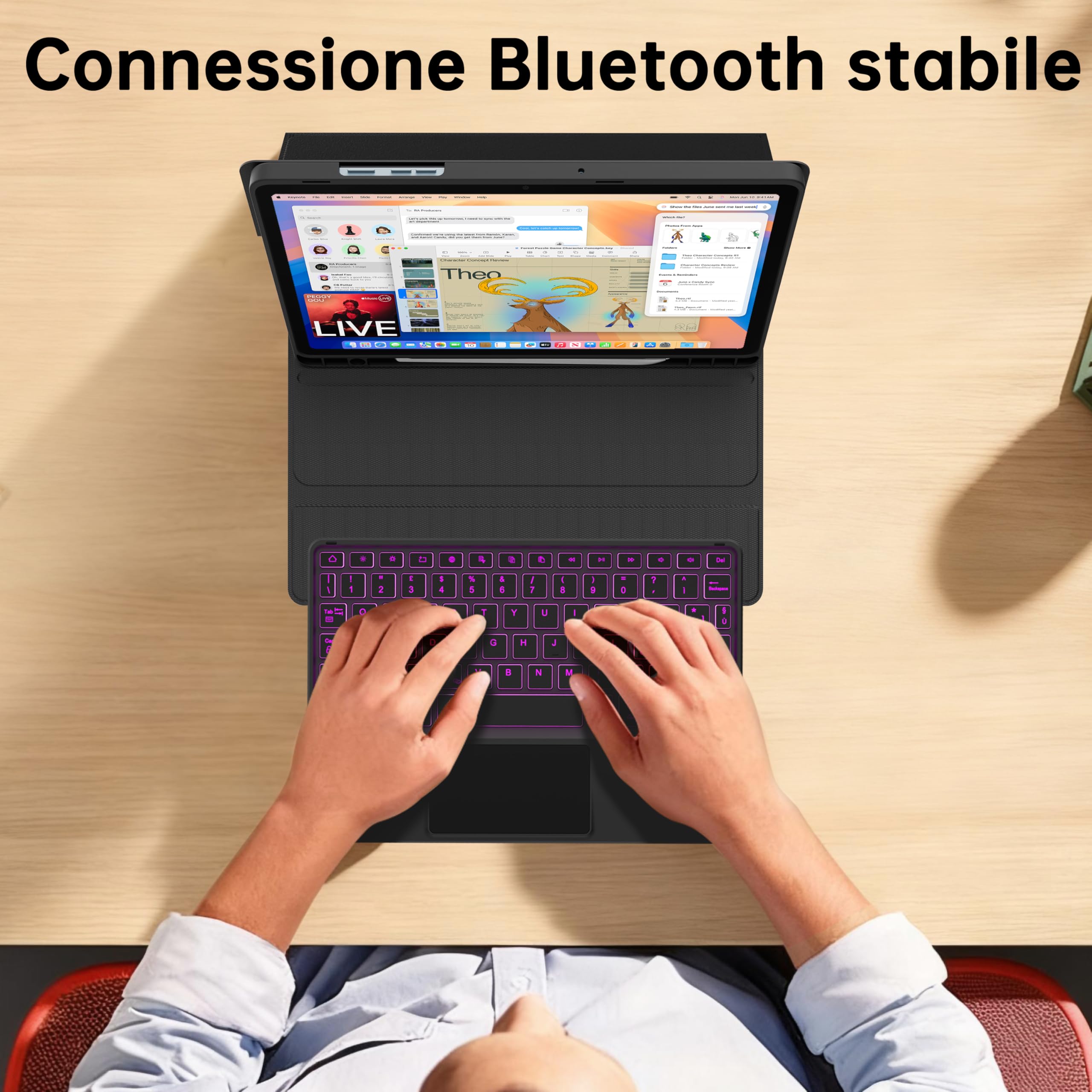 VANKEYPAD Tastiera Custodia per Samsung Galaxy Tab A11+/A9 Plus 11 Pollici - 7 Couleurs Rétroéclairage Touchpad Tastiera Rimovibile Bluetooth - Tab A11 Plus/A9+ 11" Custodia QWERTY Italiano, Nero