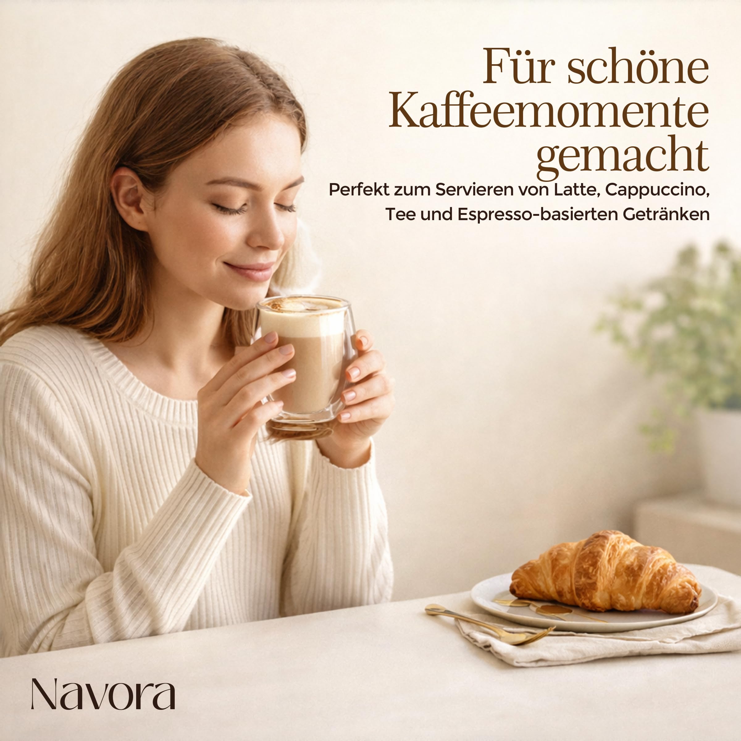 Latte Macchiato Gläser Doppelwandig 6er Set 350ml Akazienholz Tablett Thermogläser Cappuccino Kaffeegläser Borosilikatglas Hitzebeständig BPA frei Spülmaschinenfest