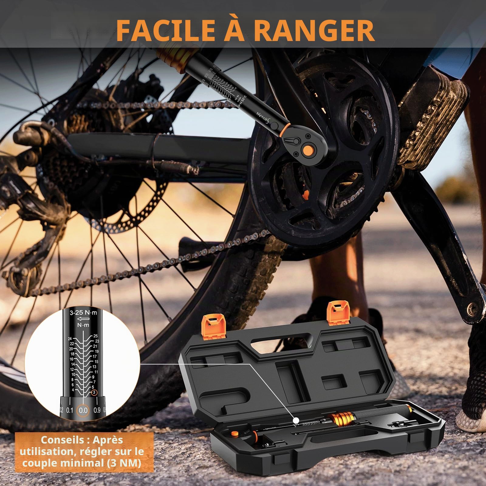 ss shovan Clé Dynamométrique Vélo 3-25 Nm, jeu de cle dynamometrique 1/4", Comprend un adaptateur 1/4" à 3/8", un cardan et une rallonge de 100 mm, pour Moto y vélo Route et de Montagne
