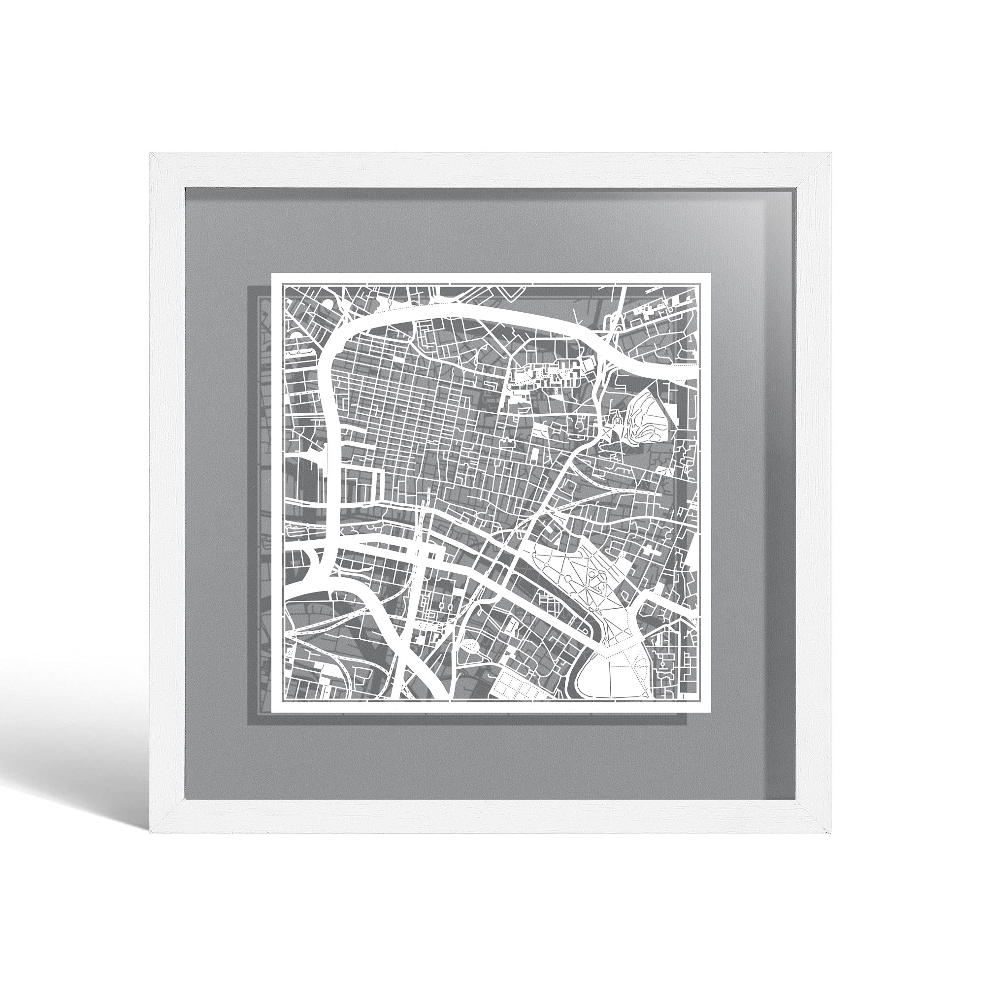 O3 DESIGN STUDIO Glasgow Paper Cut Map framed, White map, White frame, 23x23 cm, Gift Boxed, 4 background color, self-changing, Paper Art