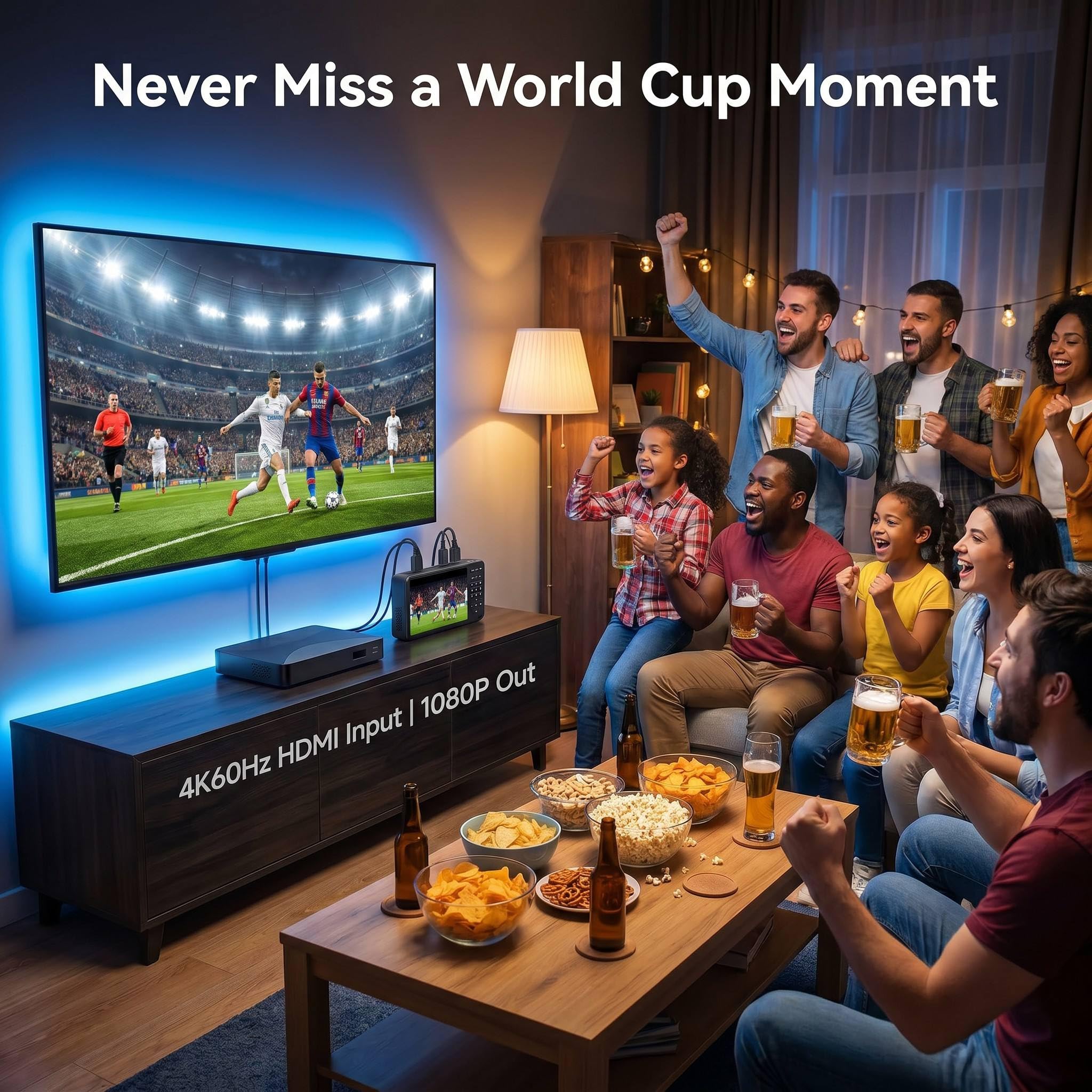 HD Video Capture Box 2 Channel 1080p 60 FPS HDMI Picture-in-Picture Video Recorder with Screen 7 inches MP4 Support SD Card U Disk Storage Have USB2.0 Cable Remote Control