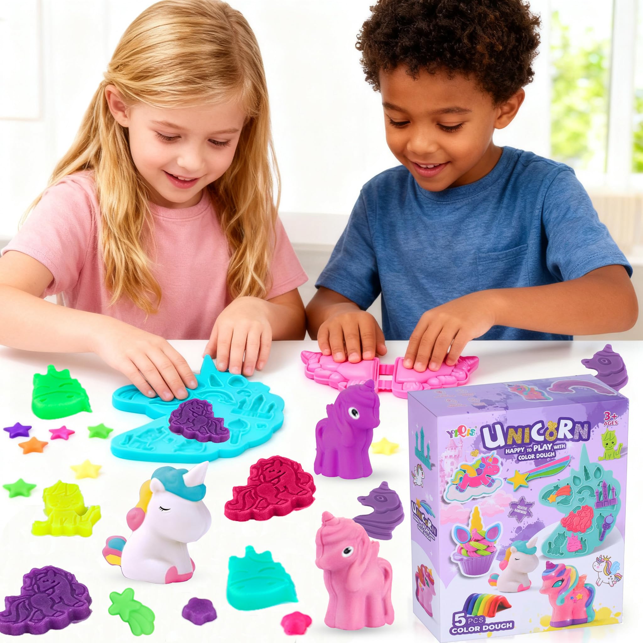 Unicorn Play Dough Sets for Kids Ages 2-4, Play Color Dough Ice Cream Tool Kit with Clay Molds and Tools, Arts and Crafts Playdough Accessories Birthday Christmas Gifts