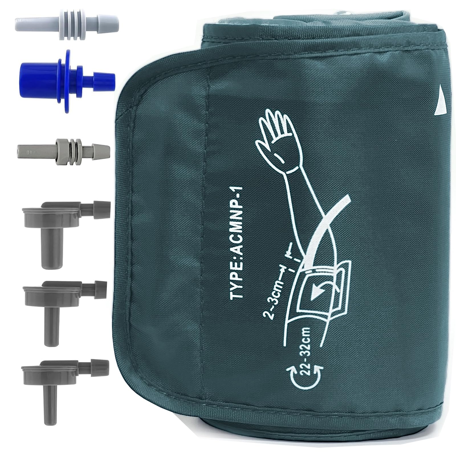 Brazalete de presión arterial para brazos grandes (22-32 cm), brazalete de repuesto para monitor BP compatible con Omron y la mayoría de marcas, incluye 6 conectores, brazalete ajustable para la parte