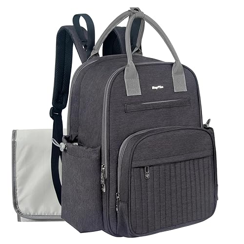 Hap Tim Mochila para pañales, mochila de gran capacidad con cambiador, 19 bolsillos, 2 clips para cochecito, búsqueda de lista de regalos de bebé,