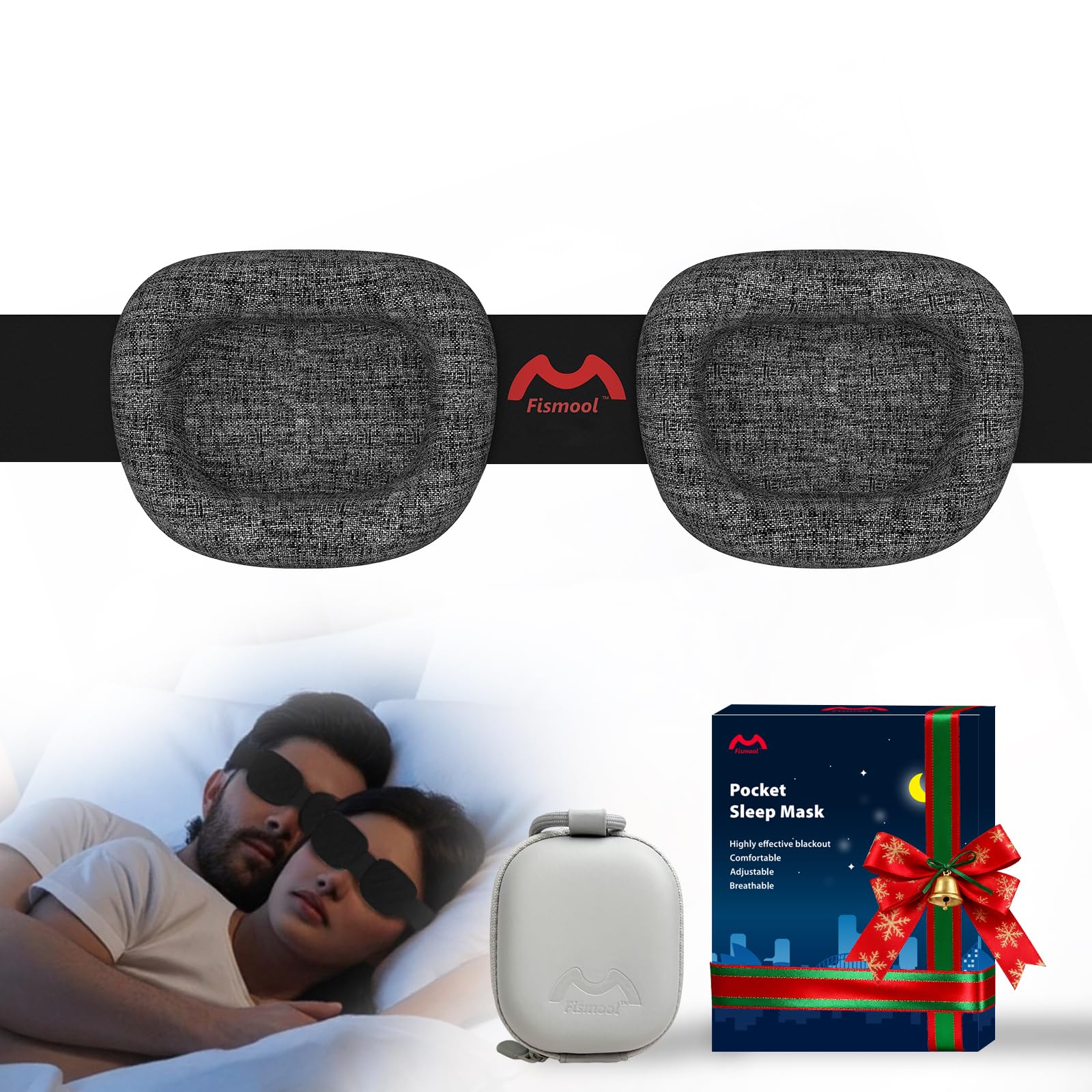 Fismool Eye Mask for Sleeping - 100 Blacking Sleep Mask for Men Women Sleeping Mask with Adjustable Night