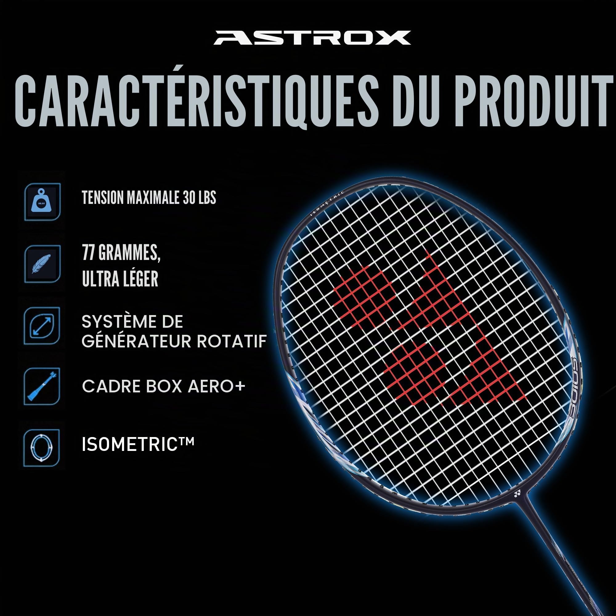 YONEX Astrox Lite Series Raquette de Badminton Graphite (G4, 77 g, Tension de 13,6 kg)